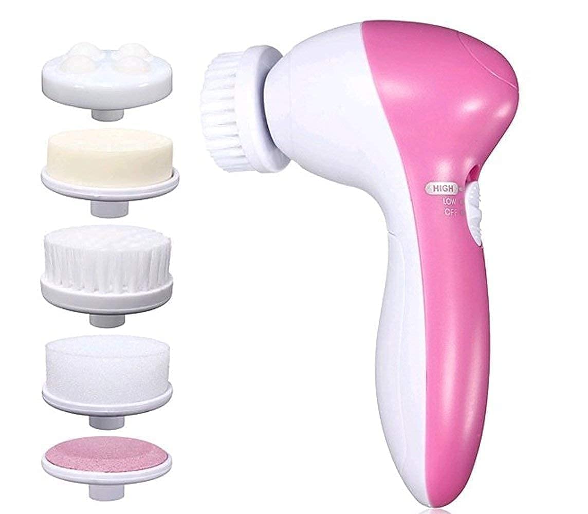 PIARA 5 in 1 Massager Face Facial Massager Exfoliator Electric Massage Machine Care Cleanser Massager Kit For Smoothing Body Beauty Skin Cleaner Facial Massager Machine for Women- Multicolor
