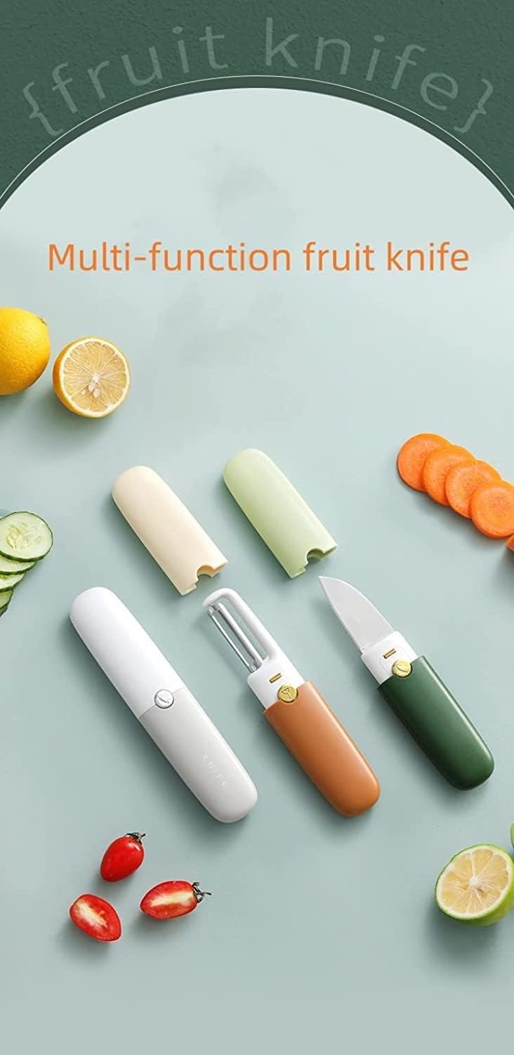 SKYTONE Pocket Knife, Kitchen Knife Peeler Portable Knife for Fruit 2 in 1 Knife and Peeler for Kitchen Travel Knife with case Stainless Steel Bled Pack of 1 (2 in 1)