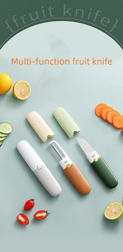 SKYTONE Pocket Knife, Kitchen Knife Peeler Portable Knife for Fruit 2 in 1 Knife and Peeler for Kitchen Travel Knife with case Stainless Steel Bled Pack of 1 (2 in 1)