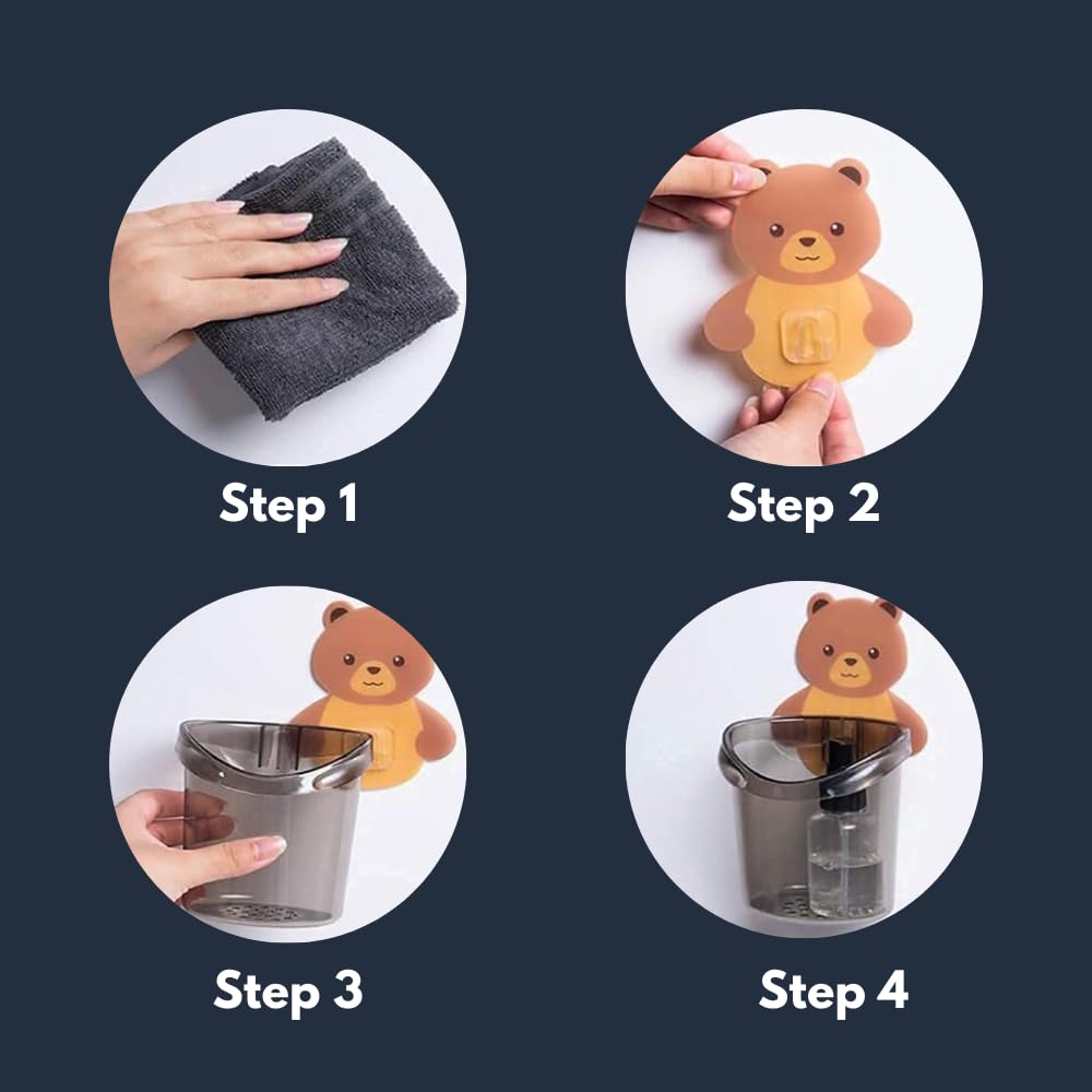 Zulaxy Plastic 2 Pack Toothbrush Holders For Bathroom Waterproof Self Adhesive Wall Mount For All Types Tooth Brush, Toothpaste, Face-Cream, Teddy Bear Shaped With Cup Drain (Multicolor)