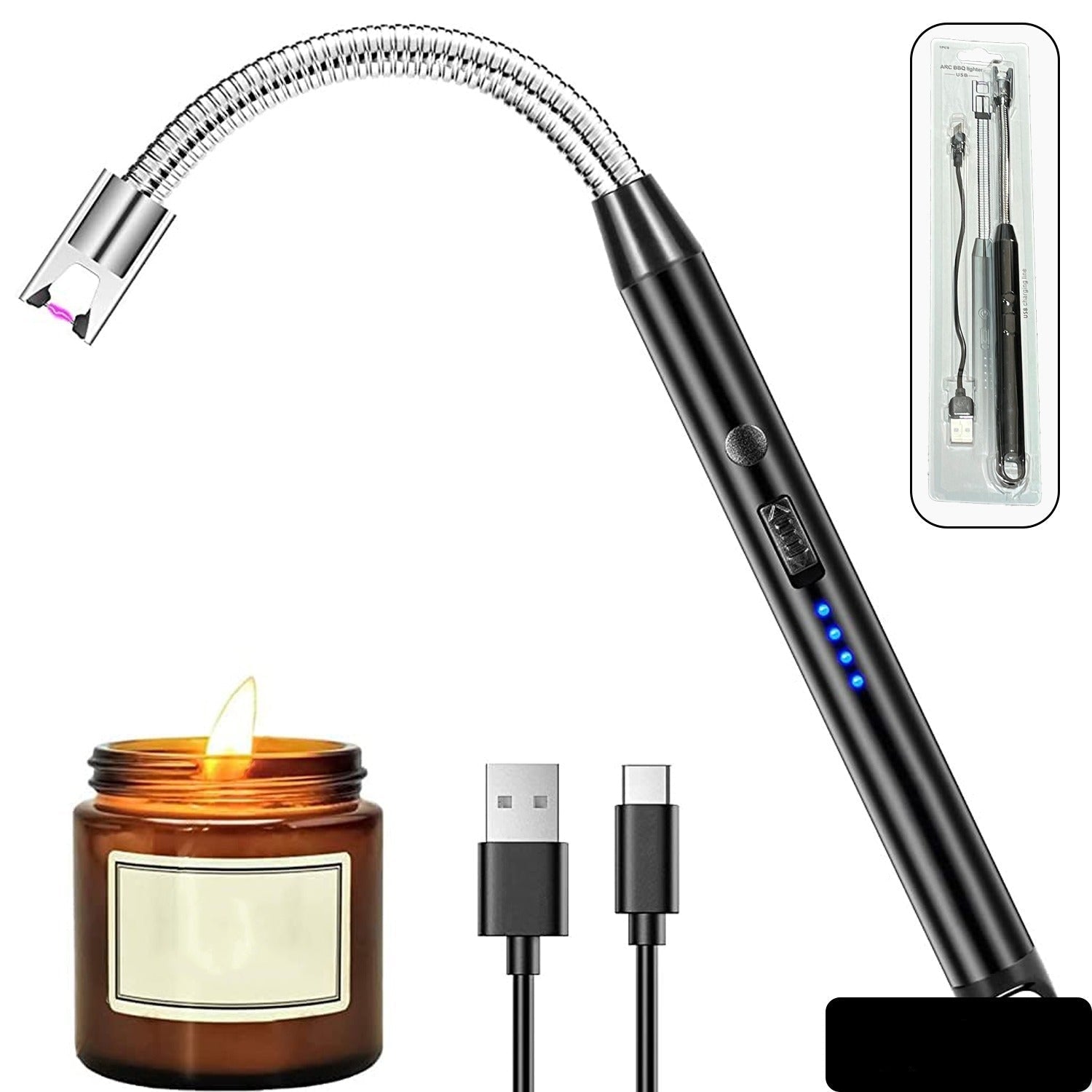 USB C-Type Rechargeable Electric Lighter With Battery Indicator