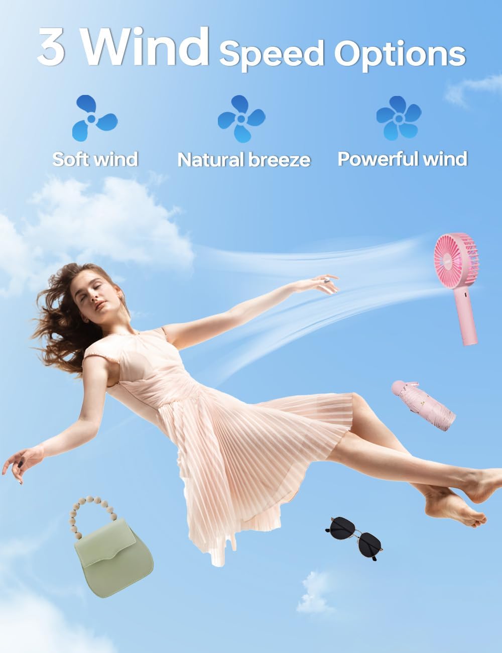 UN1QUE Mini Hand Fan Rechargeable, Powerful Brushless Motor Handheld Fan, 3 Speed Large Blades, 1800mAh Battery, Personal Small Fan with Base for Women and Men (Pink)