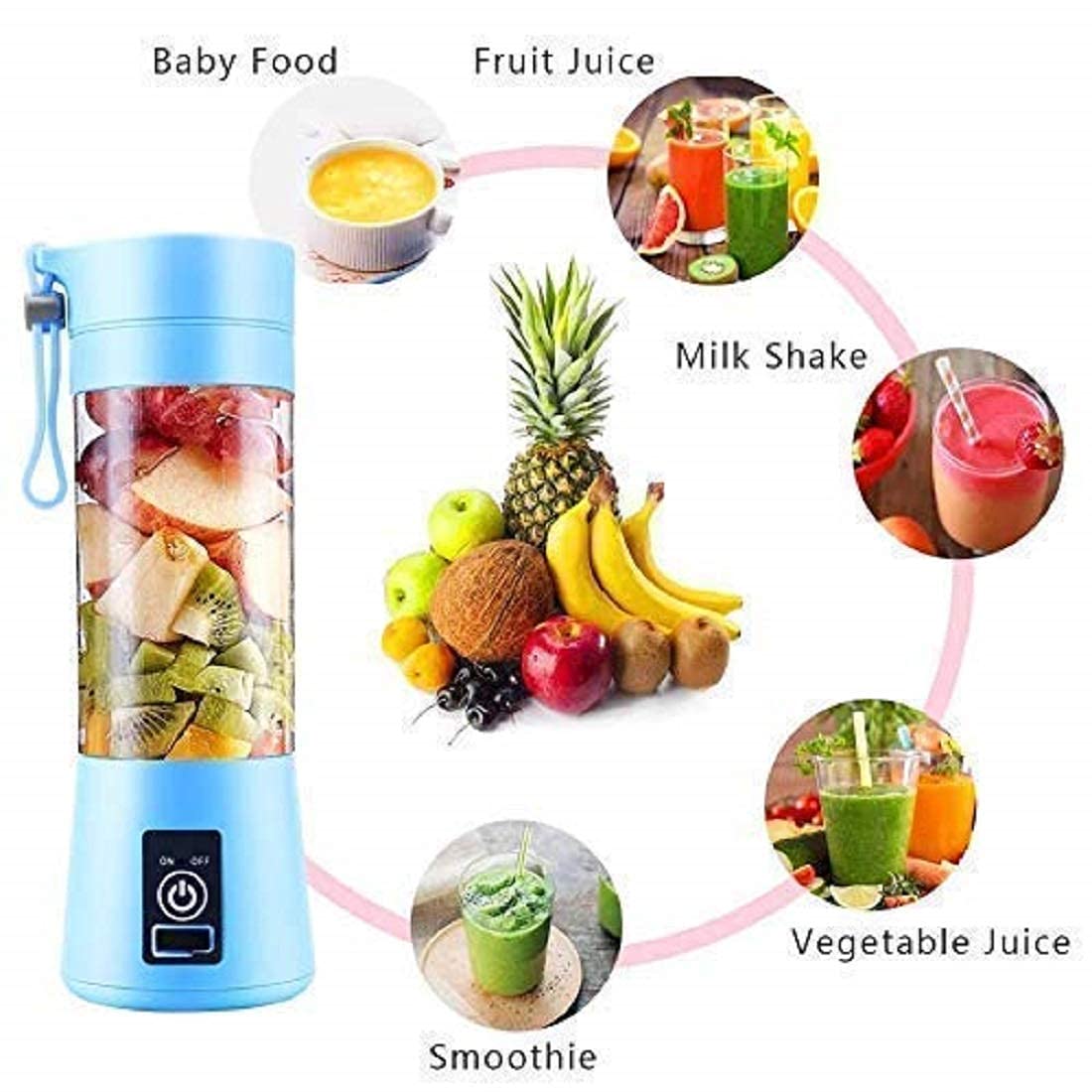Portable 6-Blade Electric Juicer Blender with built-in Jar, Juicer Mixer Bottle,Fruit Juicer Machine,USB Rechargeable Personal Size Juicer Grinder Mixers (MULTI COLOUR)