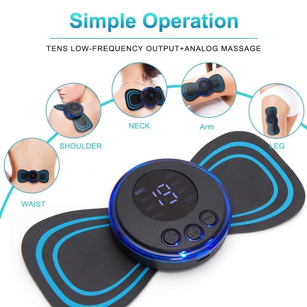 EASYSHOP Butterfly Massager Machine for Pain Relief, Rechargeable Full Body TENS Massager with 8 Modes 19 Levels Wireless Vibration Machine for Shoulder Neck Arm Leg, Perfect for Men Women, Black
