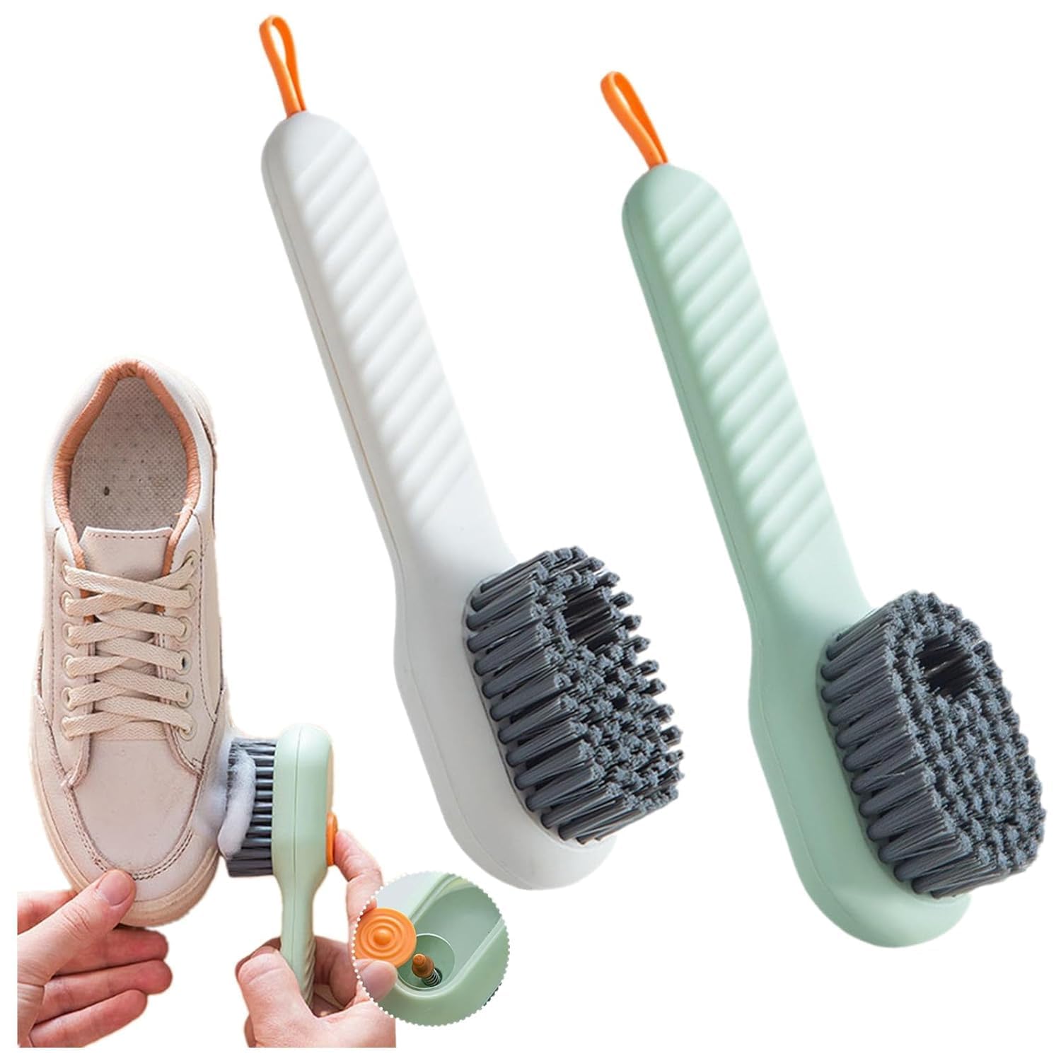 Evaluemart Pack of 2 Plastic Shoe Cleaning Brush with Long Handle and Hang Hole | Household Multipurpose Cleaning Brush with Multi Directional Bristles | Multicolor