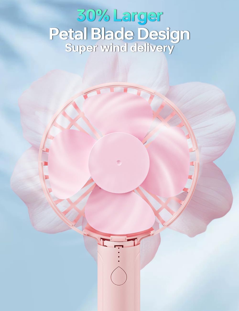 UN1QUE Mini Hand Fan Rechargeable, Powerful Brushless Motor Handheld Fan, 3 Speed Large Blades, 1800mAh Battery, Personal Small Fan with Base for Women and Men (Pink)