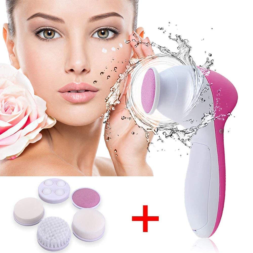 PIARA 5 in 1 Massager Face Facial Massager Exfoliator Electric Massage Machine Care Cleanser Massager Kit For Smoothing Body Beauty Skin Cleaner Facial Massager Machine for Women- Multicolor
