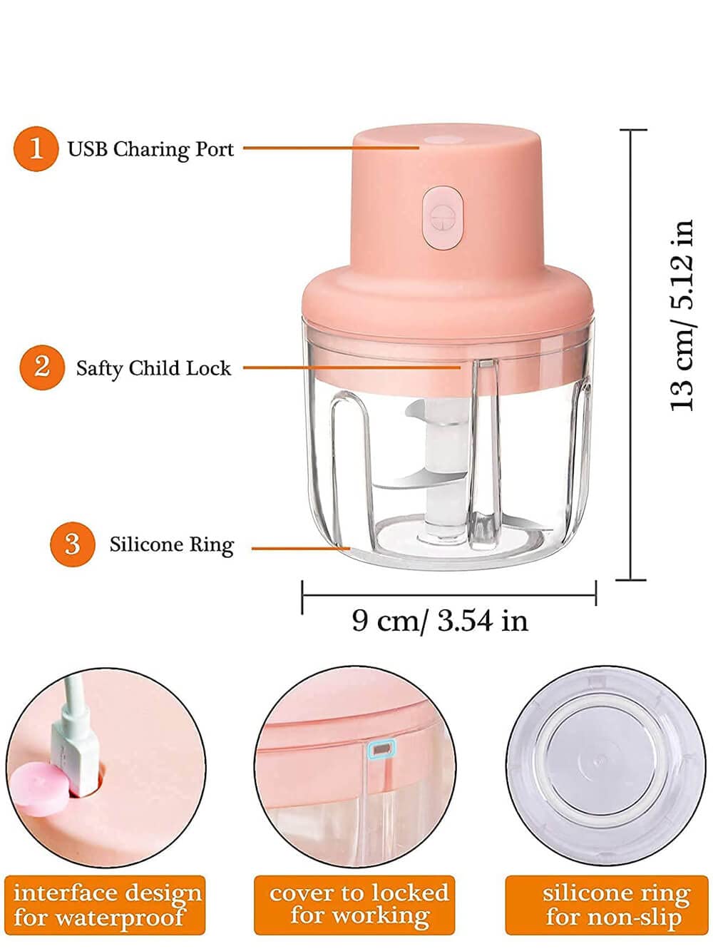 Yarrow Electric Mini Garlic Chopper Portable Mini Chopper with USB Charging, Powerful Small Food Processor Garlic Masher Blender for Spice Meat Vegetable Nuts, 100 Ml