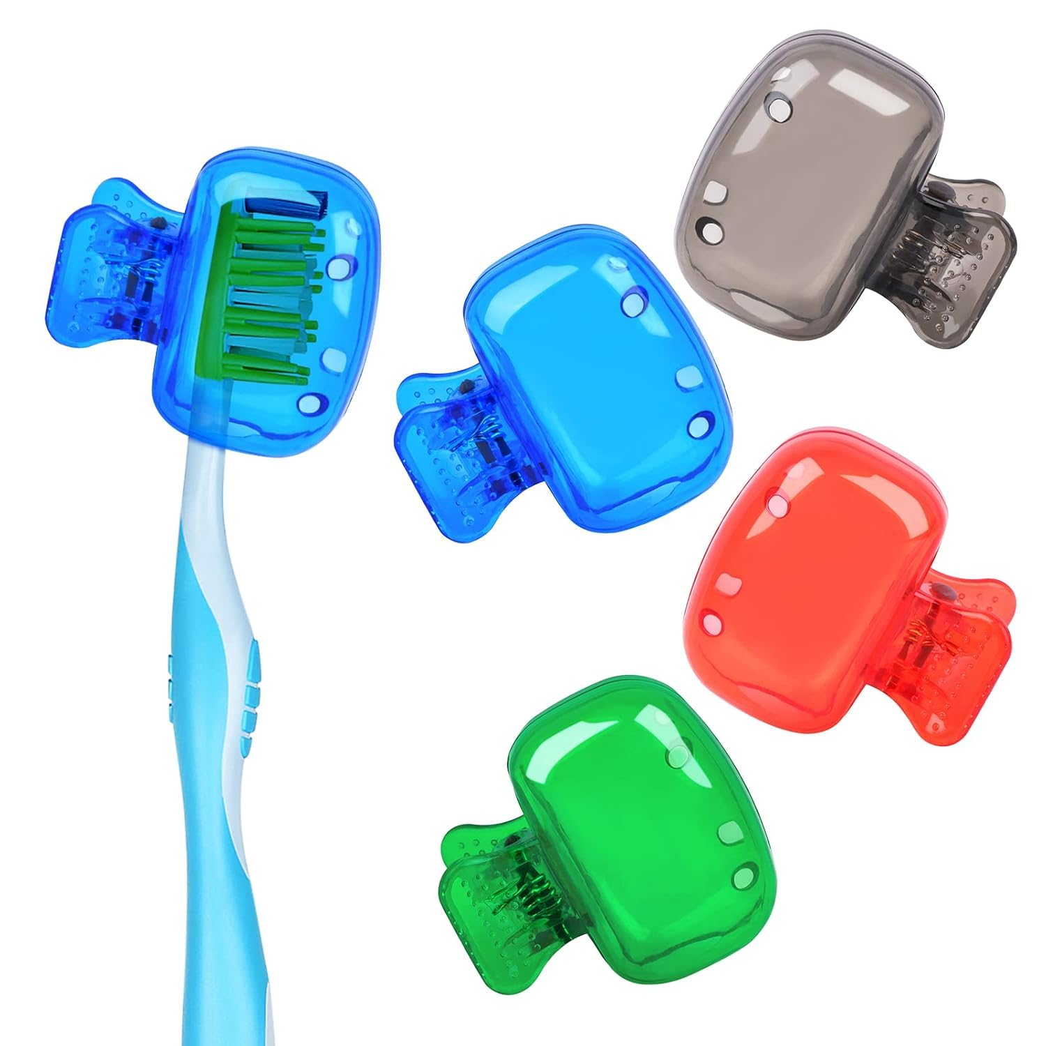AMOAMI Toothbrush Head Cover Set - Portable Toothbrush Head Protector, Protective Portable Plastic Clip's Toothbrush Cover for Household Travel, Camping, Bathroom, School, Work.Multicolor - 4-Pack