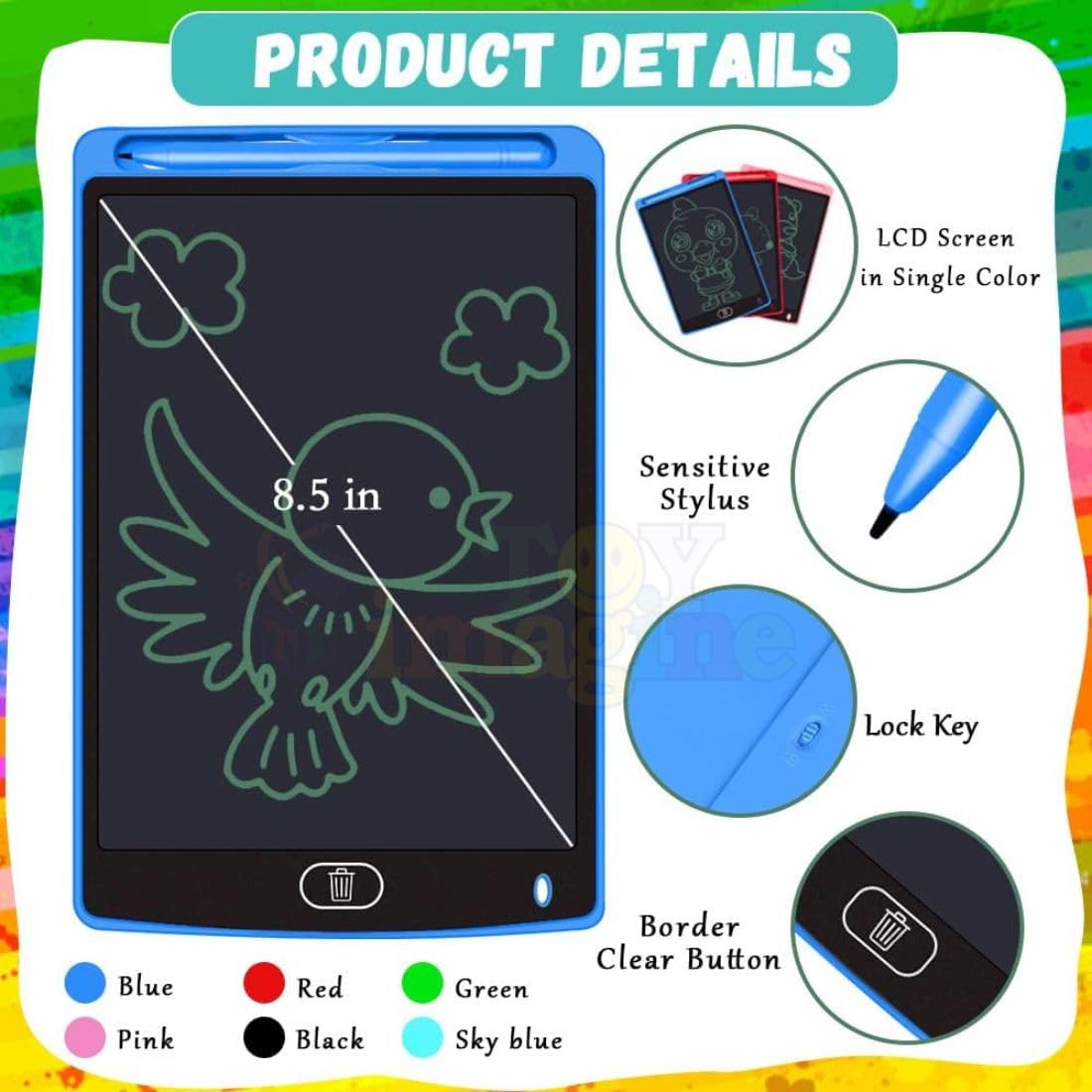 Toy Imagine 8.5" LCD Writing Tablet Toys for Kids Electronic Note Scribble Doodle Board Drawing Rough Pad Digital Magic Slate Best Return Birthday Gift for Girls & Boys(Age : 3+ Years)