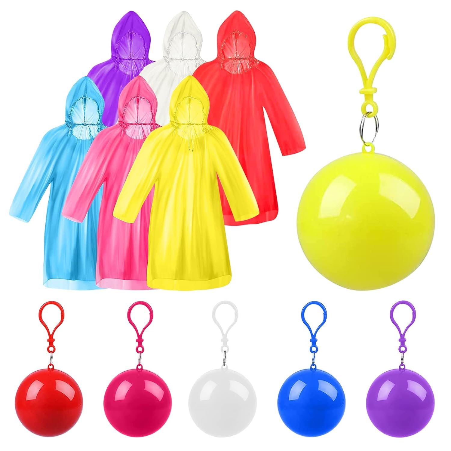 Generic Aum Disposable Emergency Plastic Knee Length Rain Ponchos, Waterproof Raincoats In Keychain Ball, Adult Rainwear For Camping, Cycling Outdoor Pack Of 1 Available Color Will Be Sent.