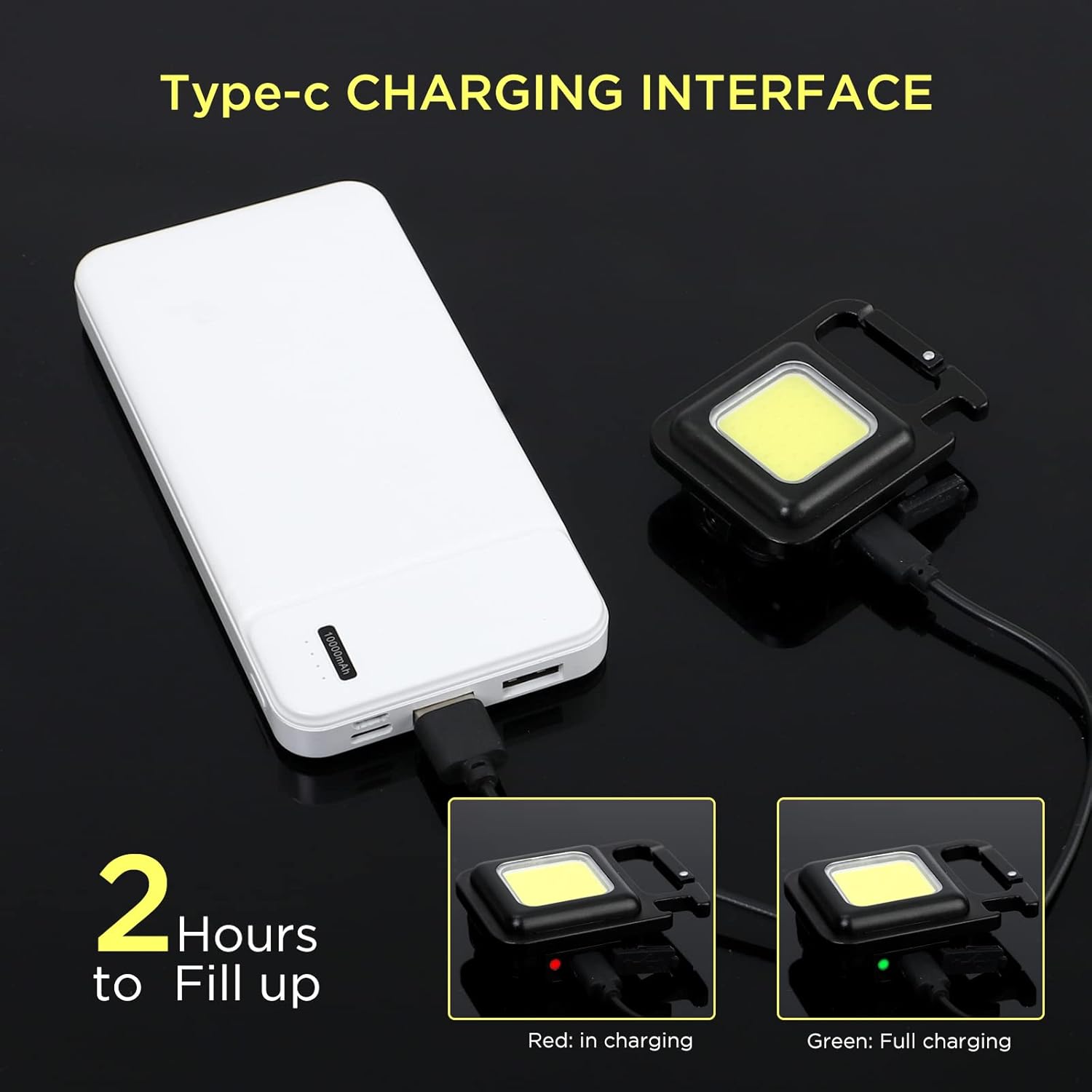 DOTCOM Led Mini Cob Keychain and Magentic Flashlight Portable USB Rechargeable Light 3 Light Modes with Folding Bracket,for Walking Camping?Square?,Black