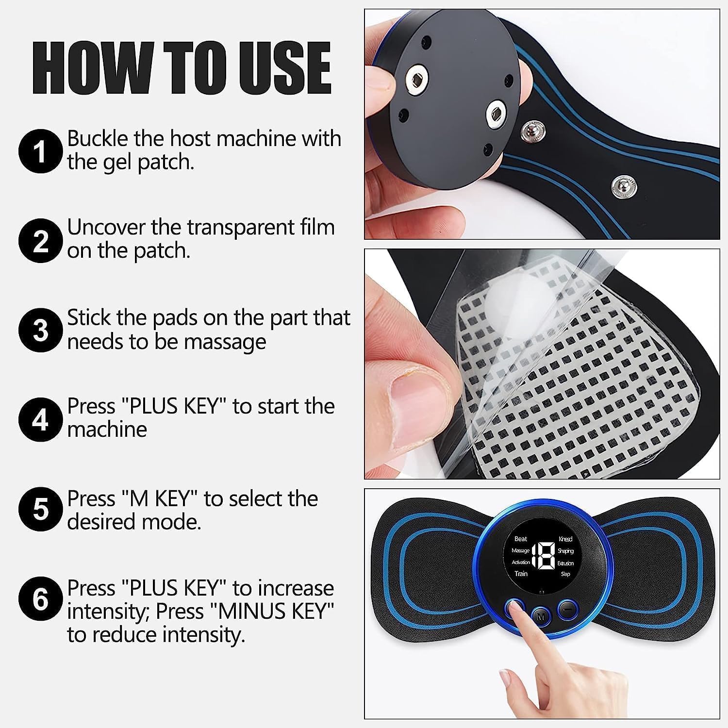 EASYSHOP Butterfly Massager Machine for Pain Relief, Rechargeable Full Body TENS Massager with 8 Modes 19 Levels Wireless Vibration Machine for Shoulder Neck Arm Leg, Perfect for Men Women, Black