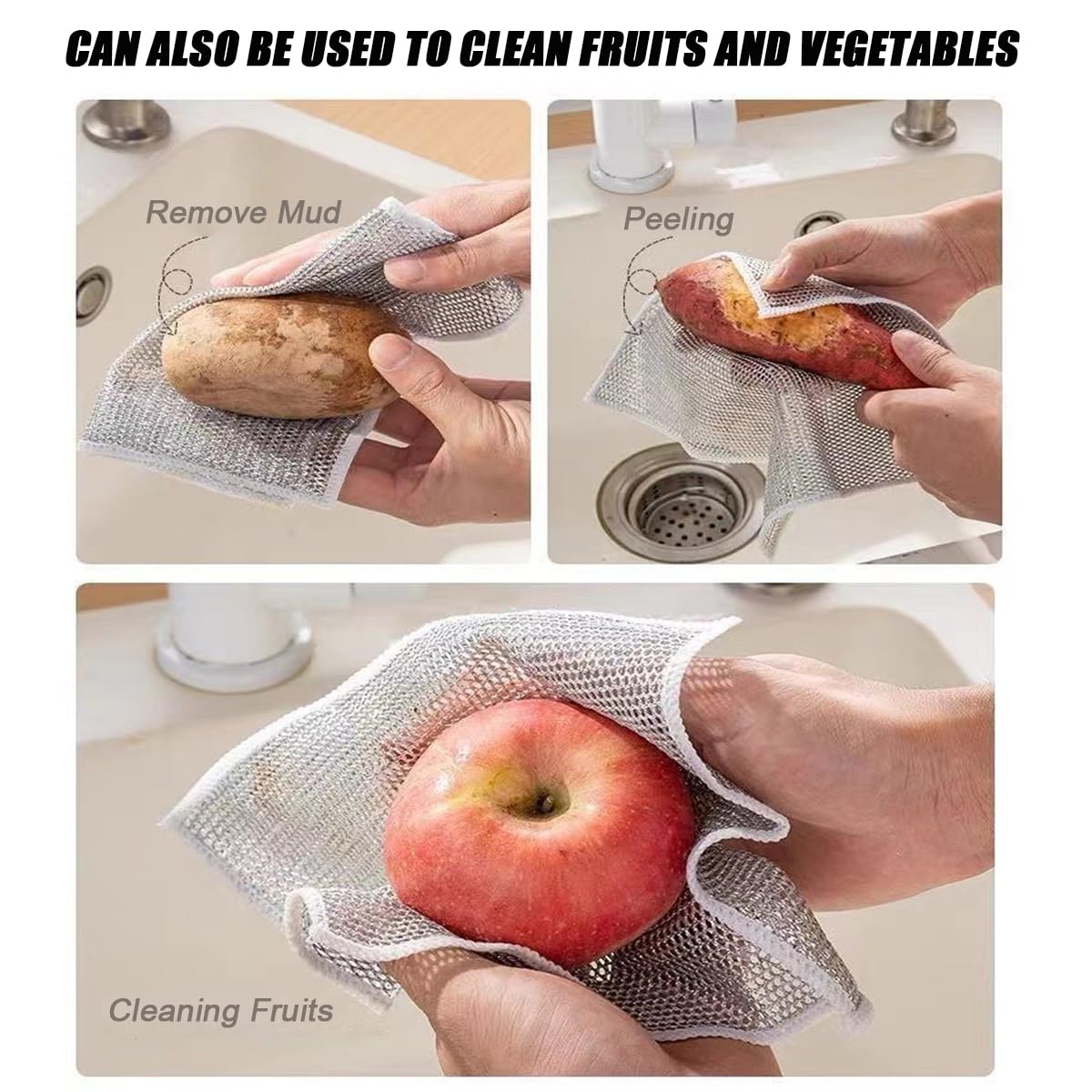 10 PCS Multipurpose Wire Dishwashing Rag for Wet and Dry,Non-Scratch Wire Dishcloth,Scrubbing Wire Dishwashing Rags,Time-Saver Kitchen Wipes Cleaning Cloths (Monolayer)