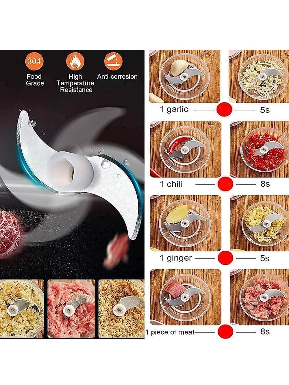 Yarrow Electric Mini Garlic Chopper Portable Mini Chopper with USB Charging, Powerful Small Food Processor Garlic Masher Blender for Spice Meat Vegetable Nuts, 100 Ml