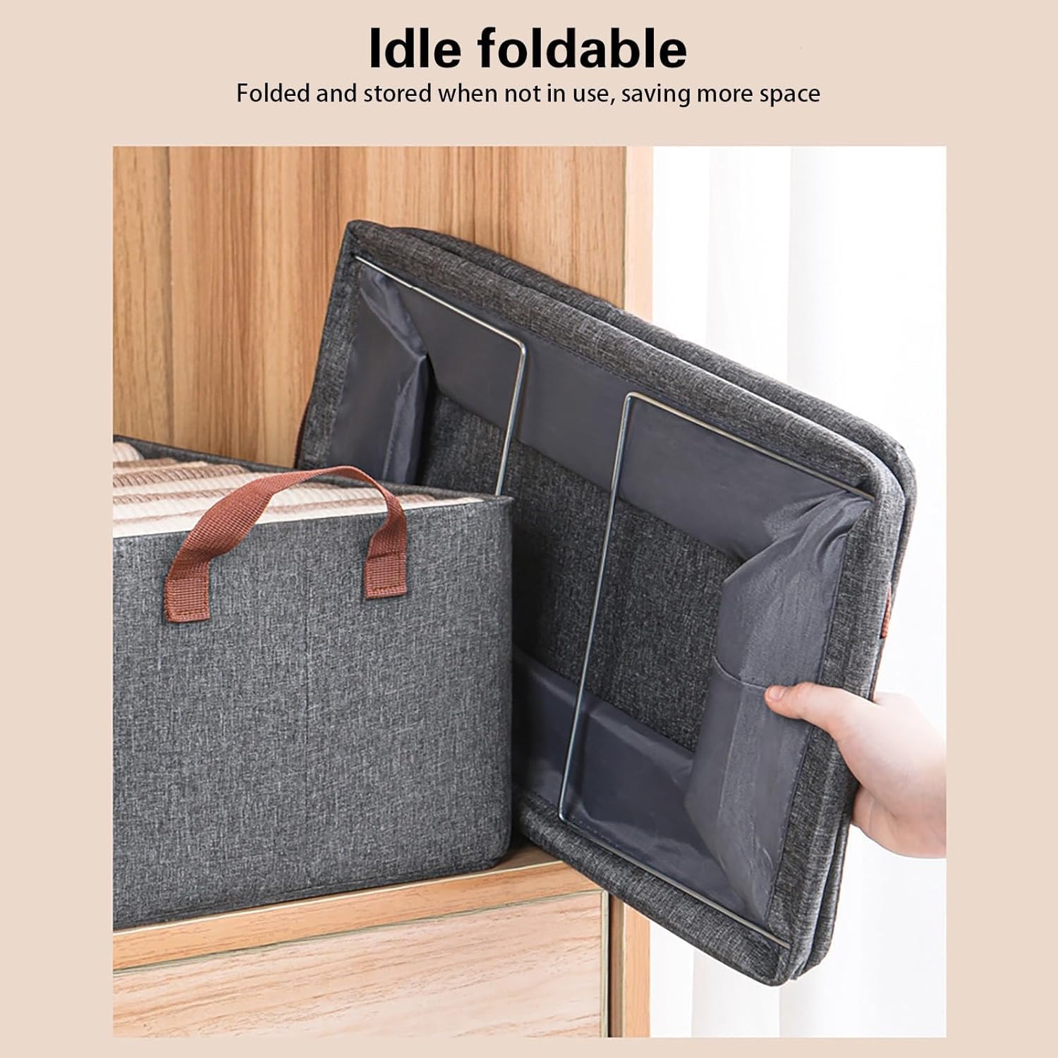 Caaju Foldable Steel Frame Clothes Organizer Storage Box for Wardrobe, Saree, Shirts, and Blankets (26 Litre - Pack of 1, Off-White) (Grey)