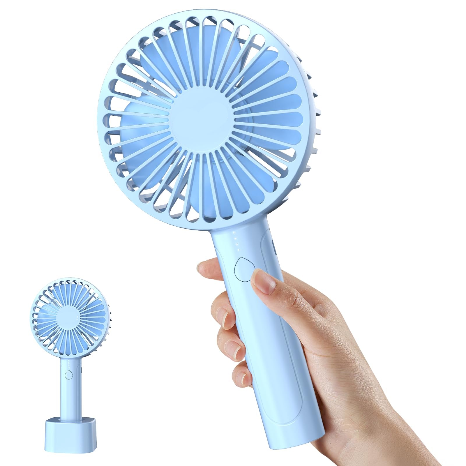 UN1QUE Mini Hand Fan Rechargeable, Powerful Brushless Motor Handheld Fan, 3 Speed Large Blades, 1800mAh Battery, Personal Small Fan with Base for Women and Men (Pink)