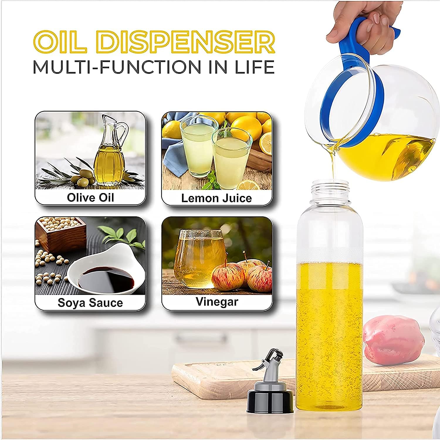 Clazkit Plastic Oil Dispenser 1 Litre Cooking Oil Dispenser Bottle Oil Container,Transparent
