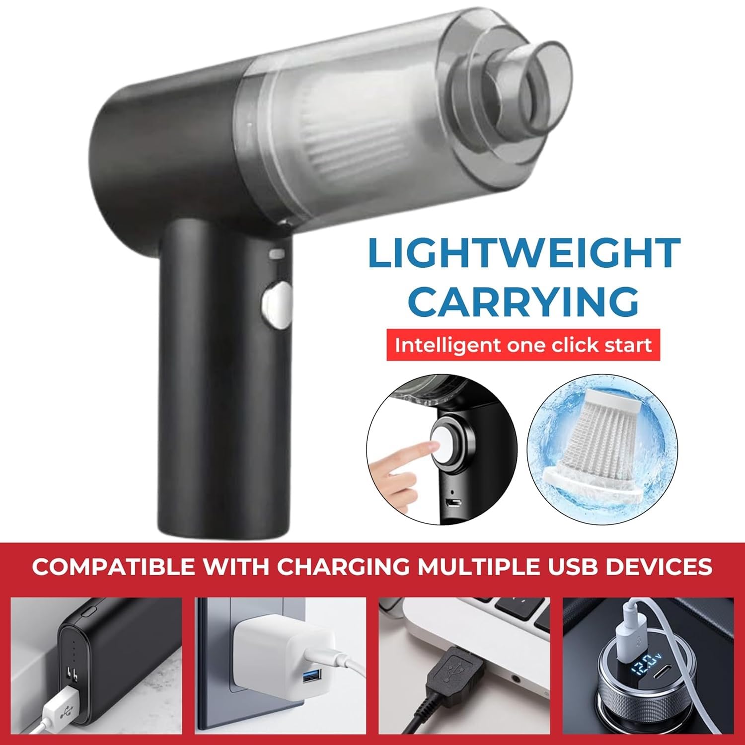 SANSHAM Vacuum Cleaner for Home Cordless 3 in 1 Wireless Car Vacuum Rechargeable Vacuum Cleaner Home Car Outdoor Office (Moon Black)