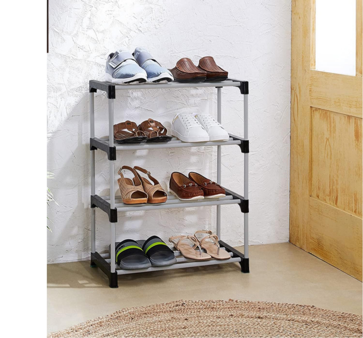 Shoe Rack/Multipurpose Foldable Storage Rack with Dustproof Cover (PVC Pipes, Plastic Connector) (3 SHELE, Blue)