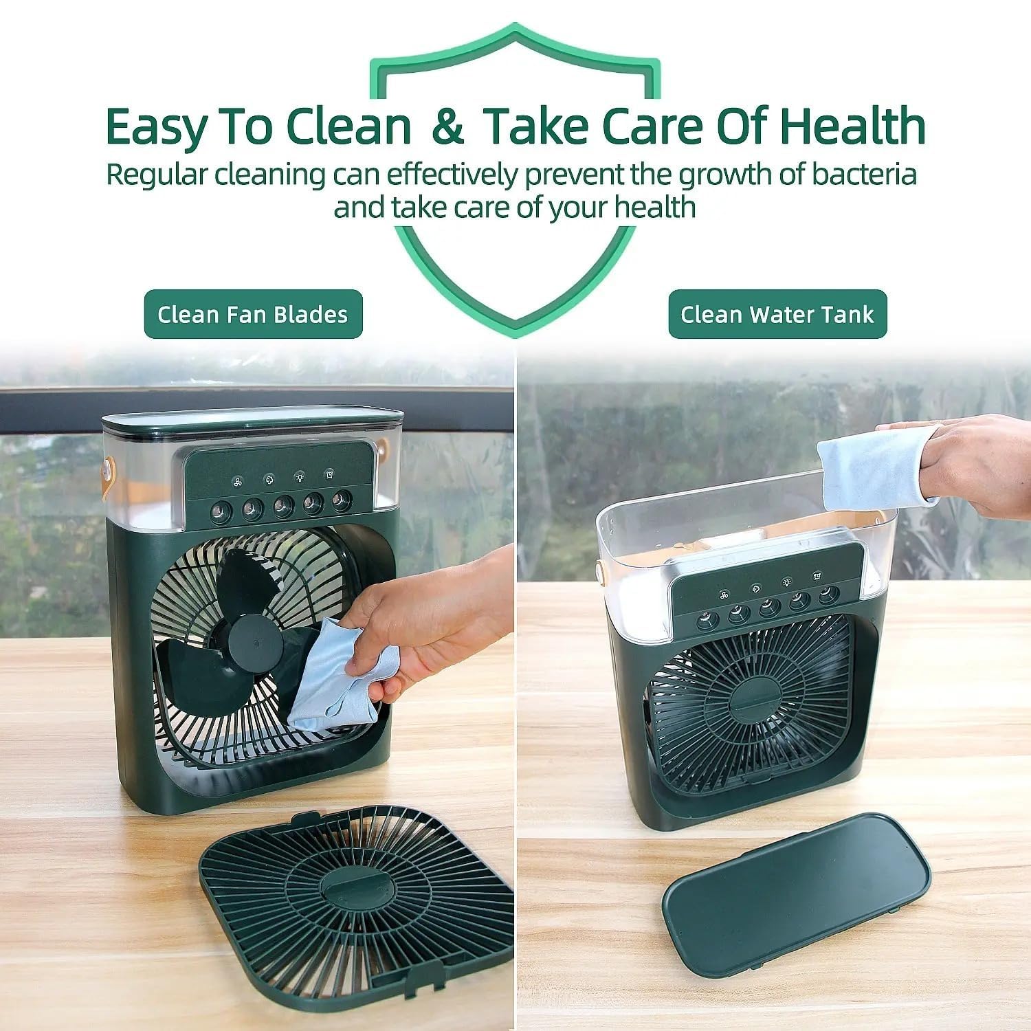 Techking (NEW 15 YEARS WARRANTY) Portable Comfort Mini AC, Table Fan, Desk Fan with USB-Powered, 3 Speed Modes, Mist Function, 7 Colors LED Light, 1/2/3 H Timer - for Home