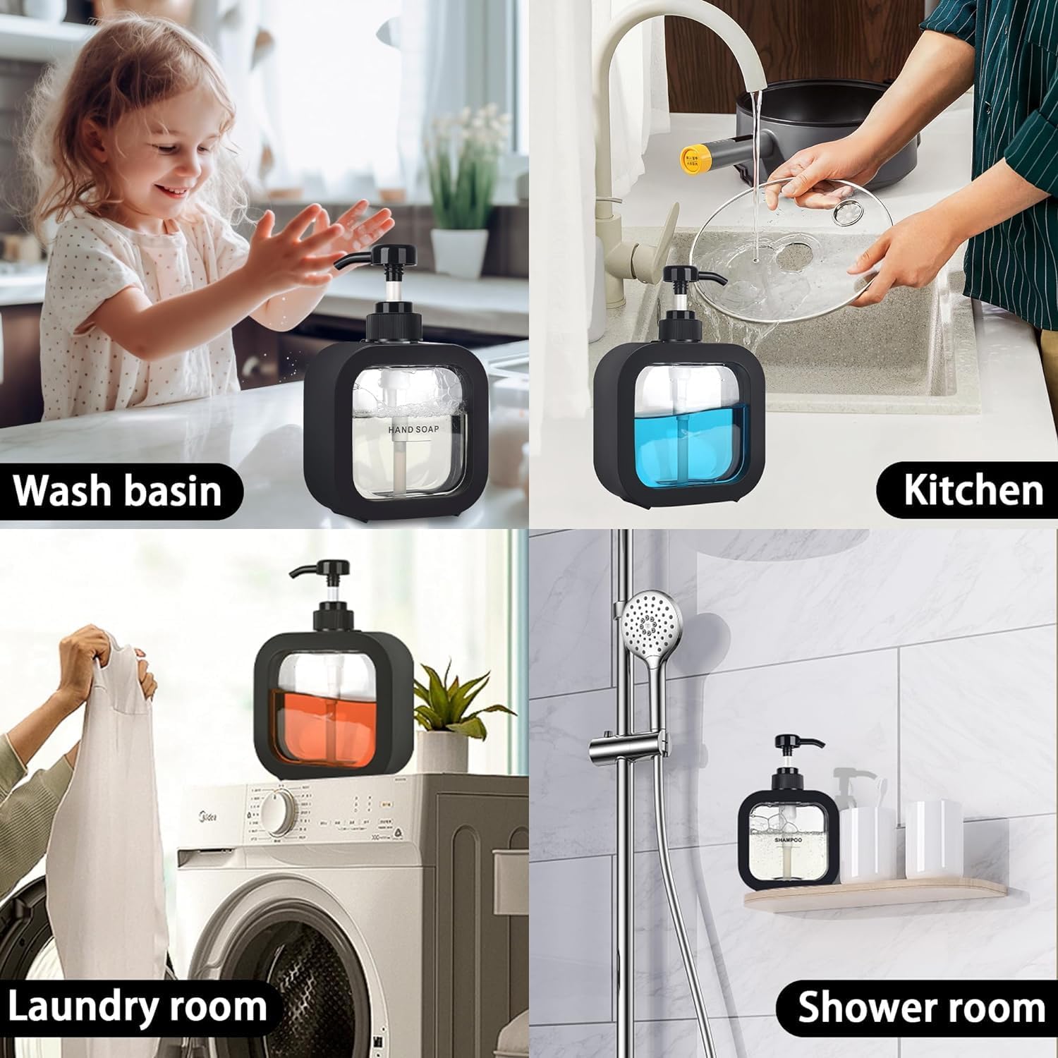 Emoh Roced Hand wash Dispenser Bottle Refillable Soap Dispenser for Bathroom Kitchen Hand Soap Dish Soap Shower Gel Shampoo Lotion Liquid Dispenser Empty Bottle Pack of 1(Black)