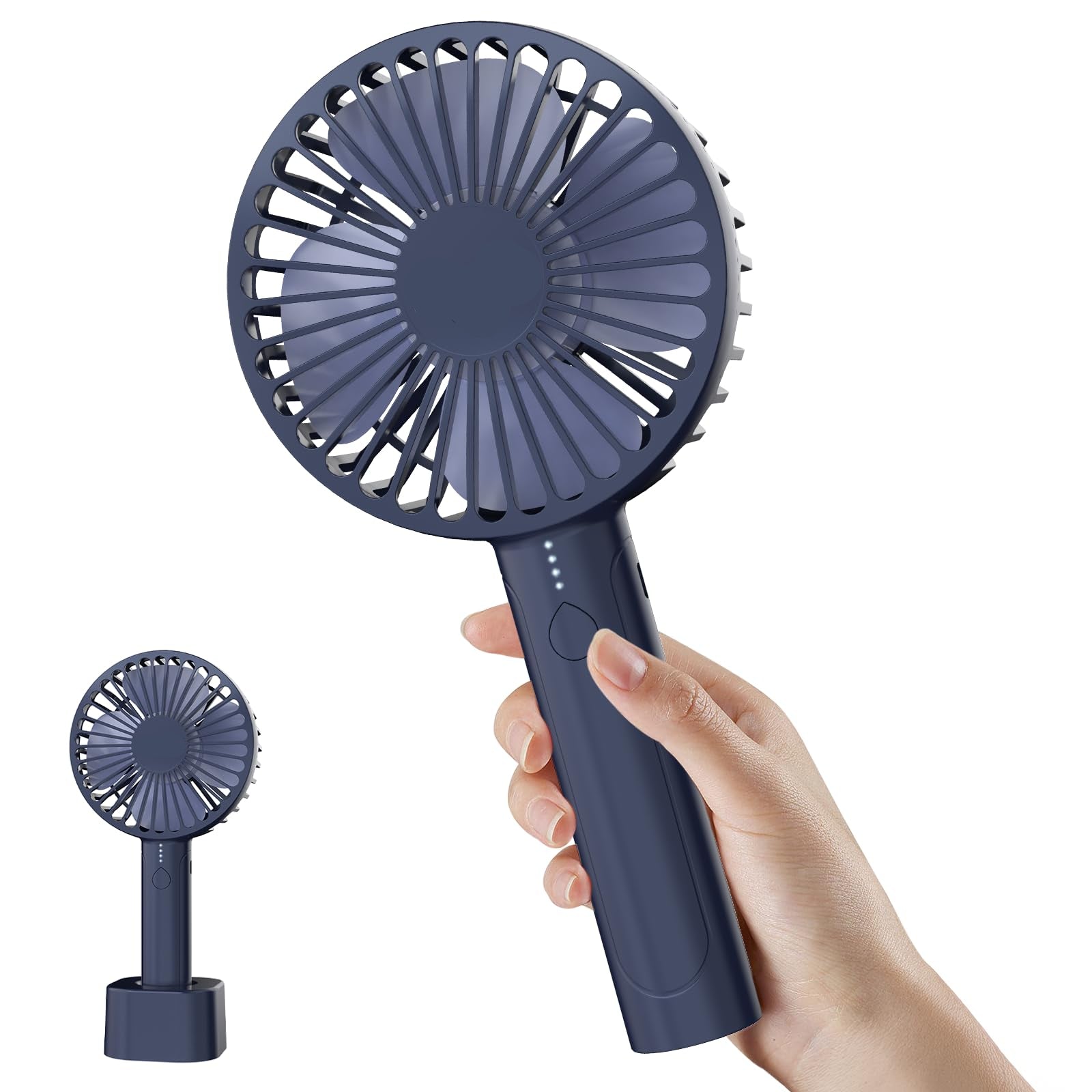 UN1QUE Mini Hand Fan Rechargeable, Powerful Brushless Motor Handheld Fan, 3 Speed Large Blades, 1800mAh Battery, Personal Small Fan with Base for Women and Men (Pink)