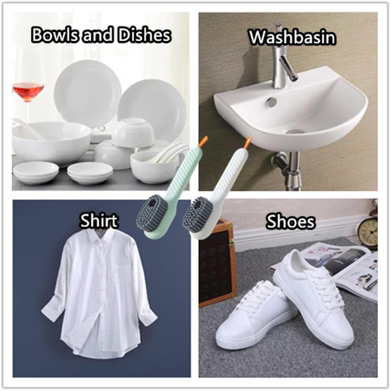 Evaluemart Pack of 2 Plastic Shoe Cleaning Brush with Long Handle and Hang Hole | Household Multipurpose Cleaning Brush with Multi Directional Bristles | Multicolor