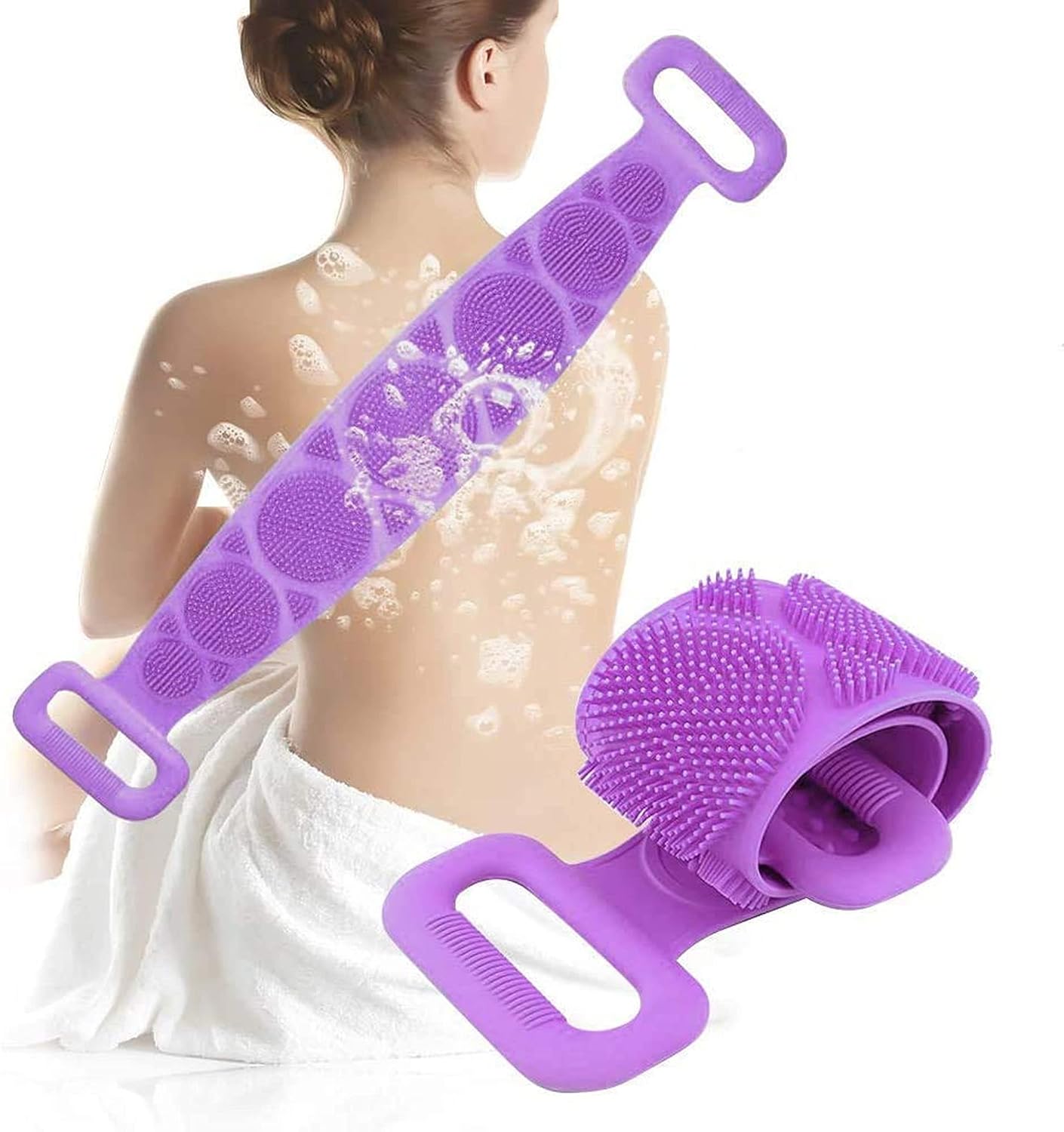 Dealsure Silicone Body Back Scrubber, Double Side Bathing Brush for Skin Deep Cleaning Massage, Dead Skin Removal Exfoliating Belt for Shower, for Men & Women (Multicolor)