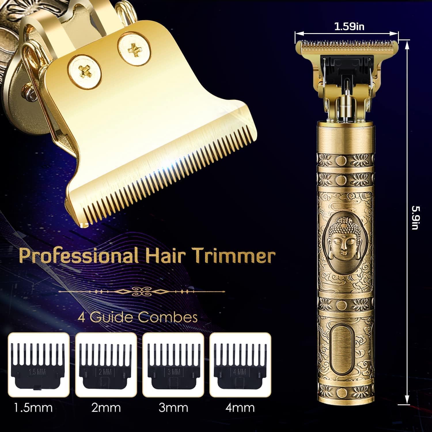 Golden Buddha Style Trimmer For Men Professional Hair Clipper, Adjustable Blade Clipper, Retro Oil Head Close Cut Precise hair Trimming Machine T9