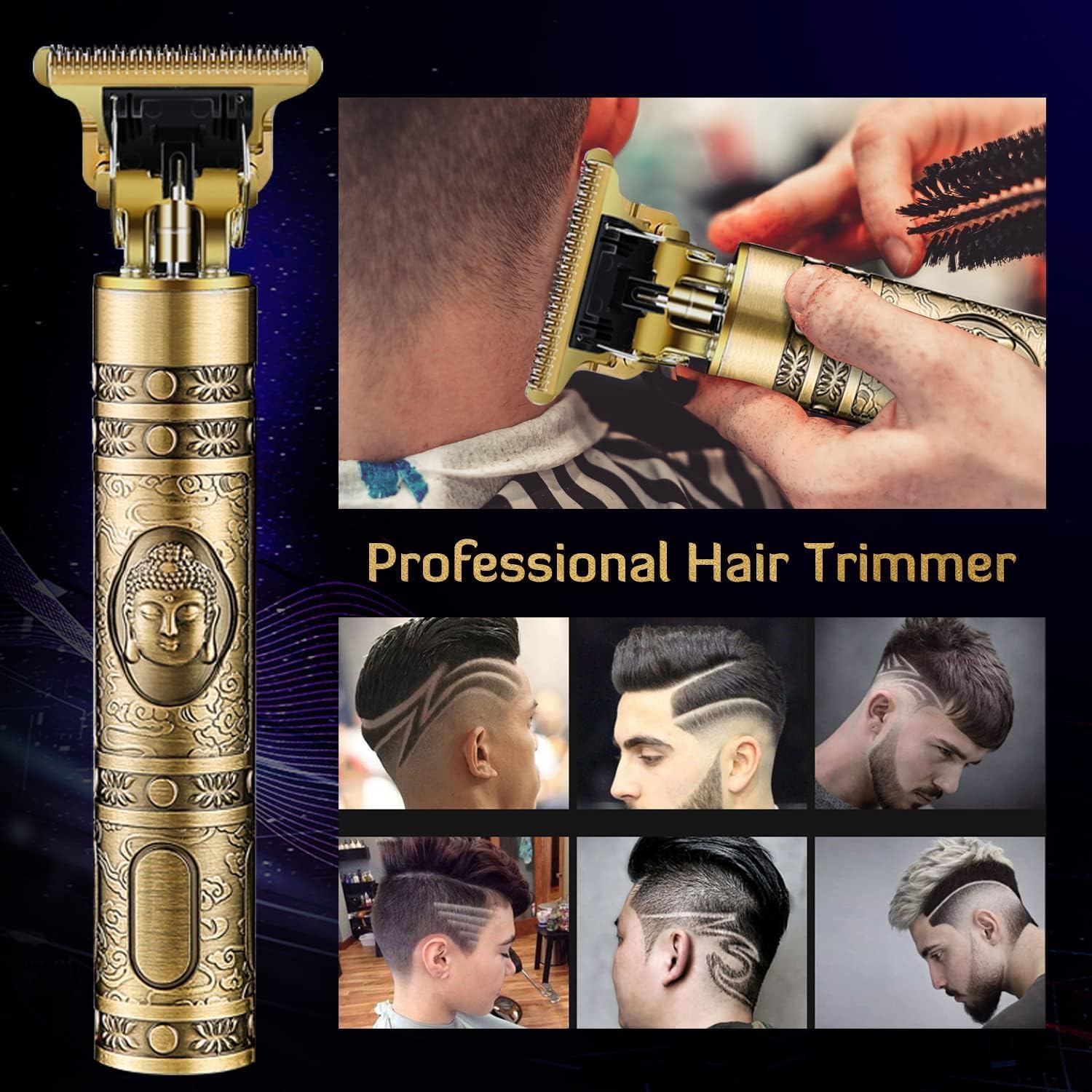 Golden Buddha Style Trimmer For Men Professional Hair Clipper, Adjustable Blade Clipper, Retro Oil Head Close Cut Precise hair Trimming Machine T9