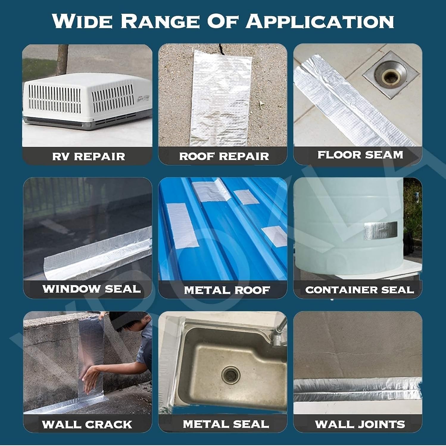 VROKLA Waterproof Repair Tape for Pipe Leakage Roof Water Leakage Solution Aluminium Foil Tape Waterproof Adhesive Sealing Butyl Rubber Tape for Surface Crack (5cmx5m) (Silver)