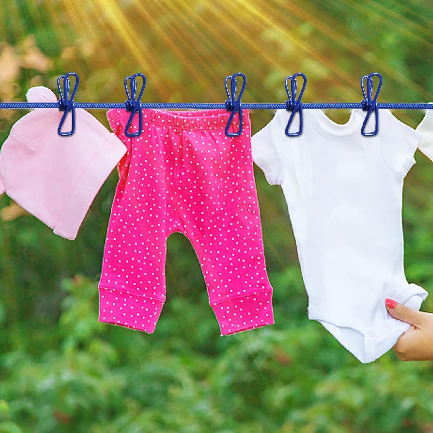 TEKCOOL Cloth Drying Rope with Hooks (Pack of 1) Elastic Cloth Hanging Rope for Cloth Drying with 12 Clips Cloth Rope for Drying Clothes for Travel Home Outdoor Kapde Sukhane ki Rassi Wire -Multicolor