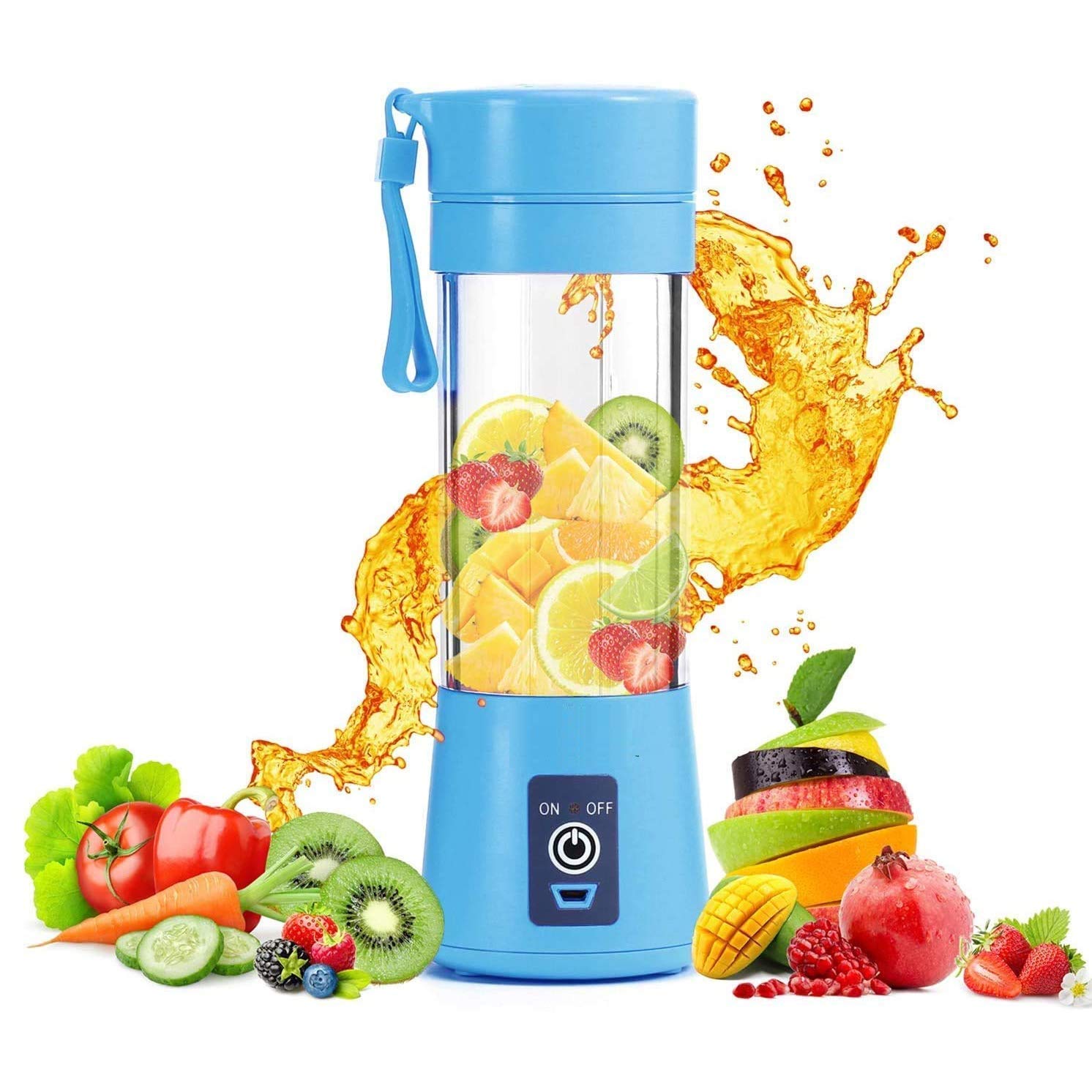 Portable 6-Blade Electric Juicer Blender with built-in Jar, Juicer Mixer Bottle,Fruit Juicer Machine,USB Rechargeable Personal Size Juicer Grinder Mixers (MULTI COLOUR)