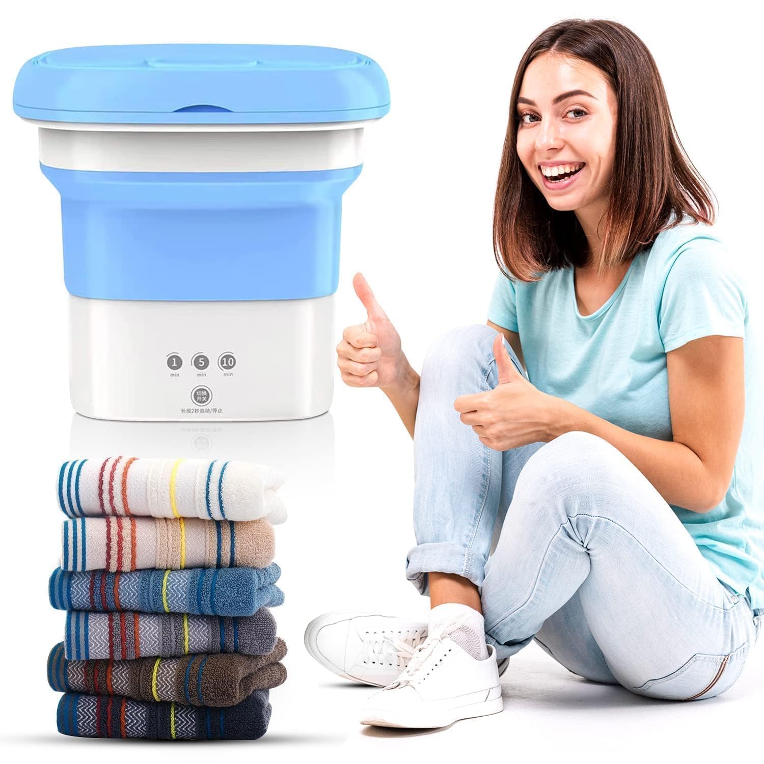 Portable Foldable Mini Top Loading Washing Machine 2kg with Spinner and Dryer for Baby Clothes, Semi Automatic Bucket Washer with Modes for Home, Travel