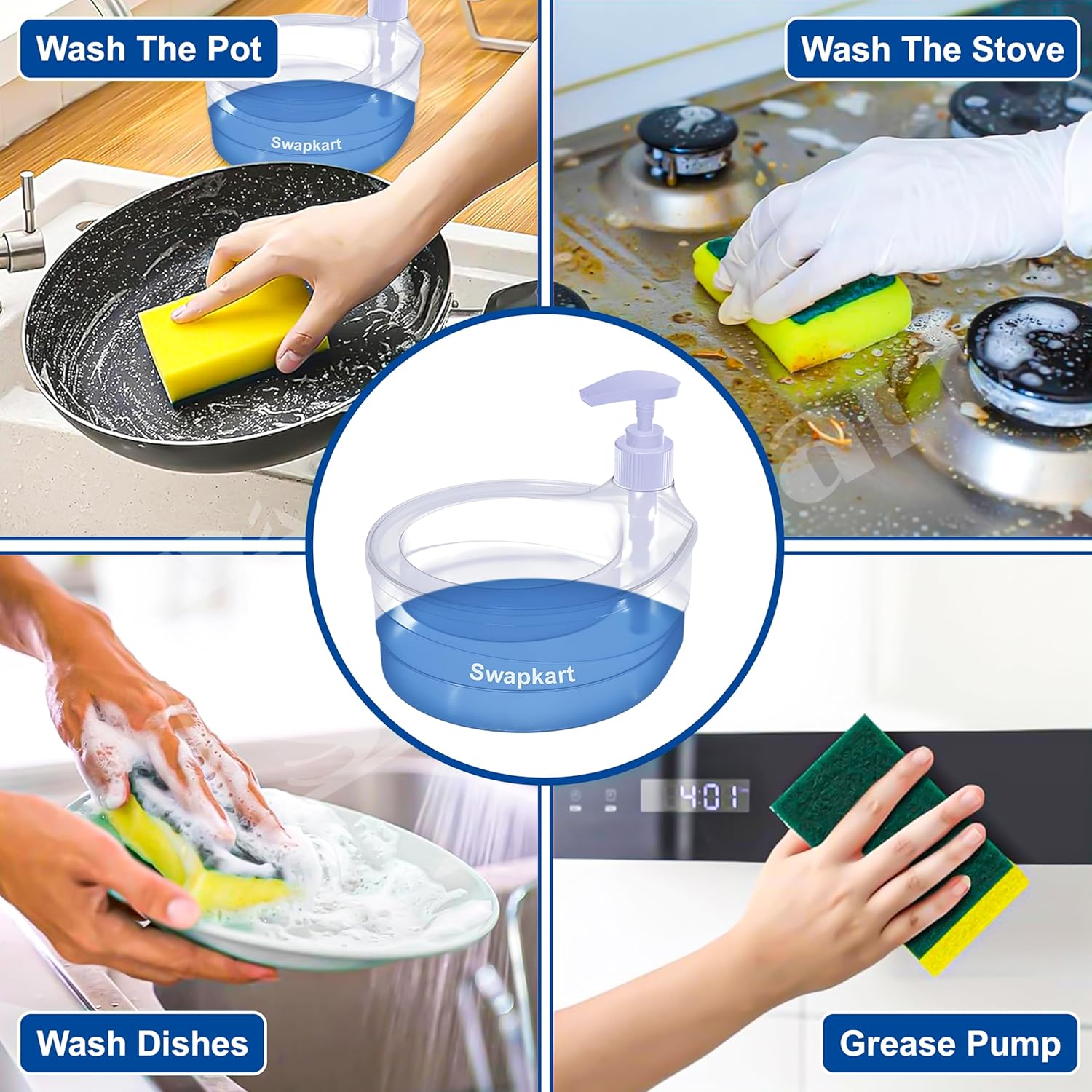 SWAPKART Double Layer Soap Dispenser for Bathroom Accessories Dishwasher Liquid Holder Liquid Dispenser Pump with Sponge Holder Kitchen Sink Accessories Items(Multi Colour) Plastic