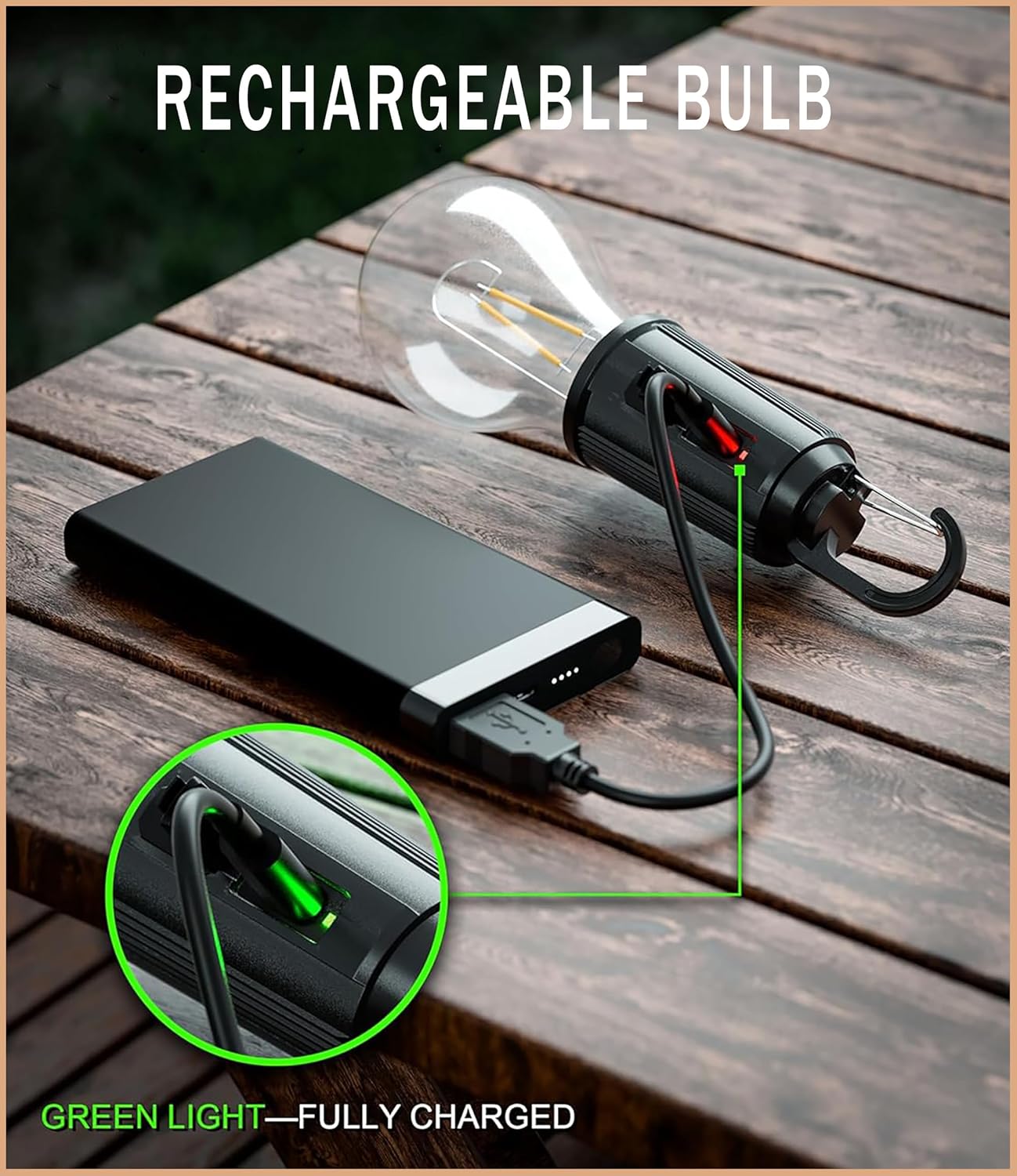 GLUN® Rechargeable Camping Lights, Waterproof LED Bulb Tent Lights with USB Type C Cable, 3 Modes Hanging Camping Lantern Bulb Pack of 1 PCS (Normal)