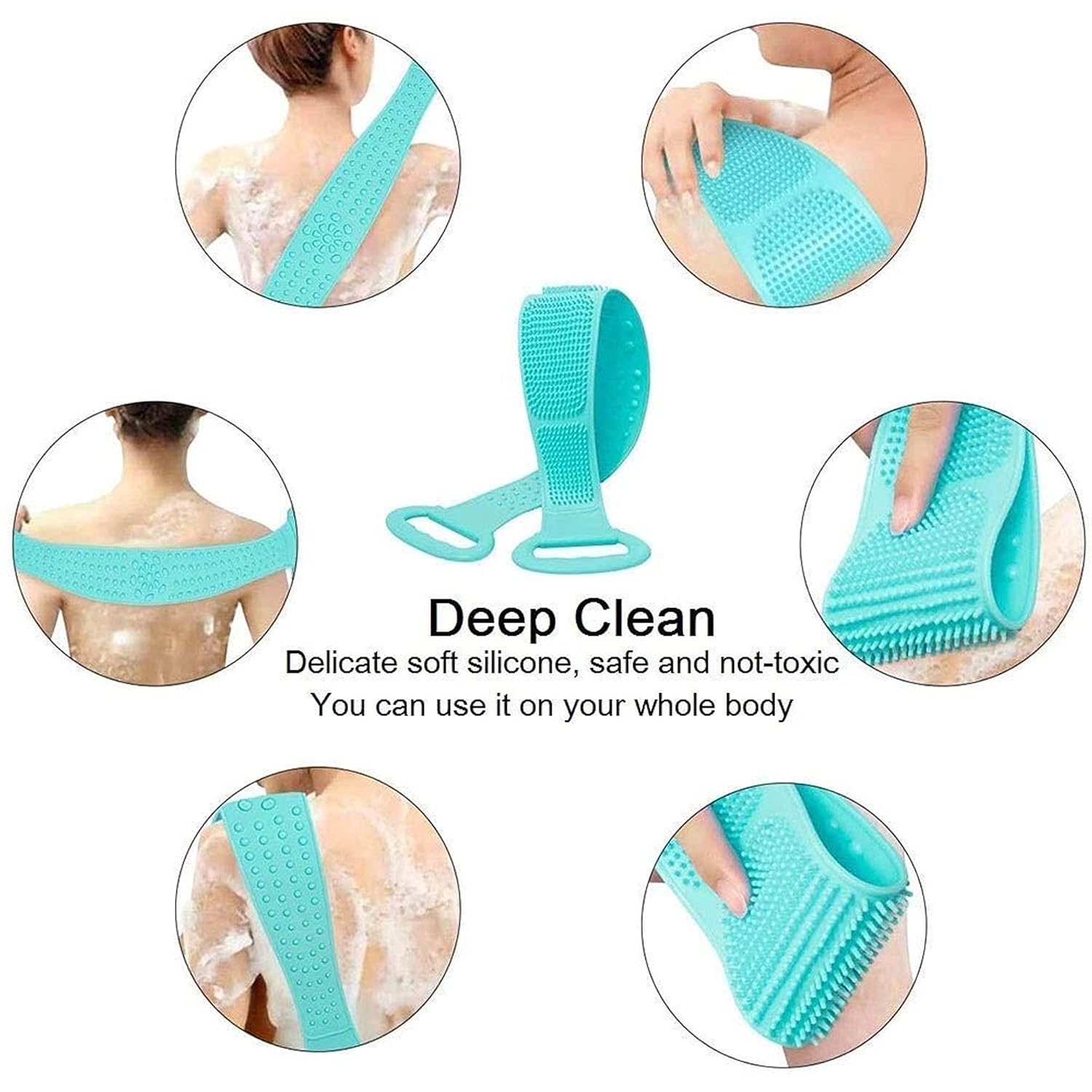 Dealsure Silicone Body Back Scrubber, Double Side Bathing Brush for Skin Deep Cleaning Massage, Dead Skin Removal Exfoliating Belt for Shower, for Men & Women (Multicolor)