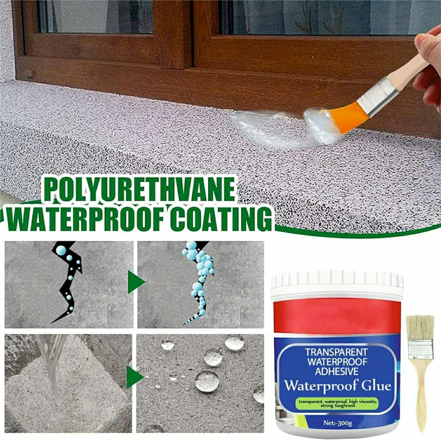 Waterproof Glue for Roof Leakage: Strong Invisible Paint Sealant & Transparent Coating Repair, Super Liquid Adhesive Insulating Chemical Solution with Brush (300ml)