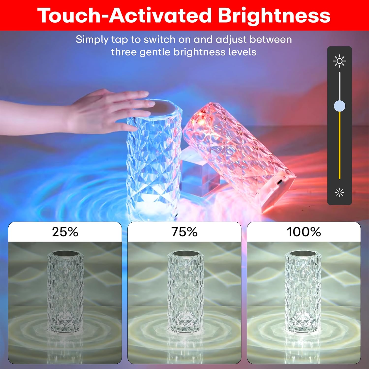 PRIME PICK Crystal Lamp,16 Color Changing Rose Crystal Diamond Table Lamp,USB Rechargeable Touch Bedside Lamp Night Light with Remote Control, for Bedroom Living Room Party Dinner Decor