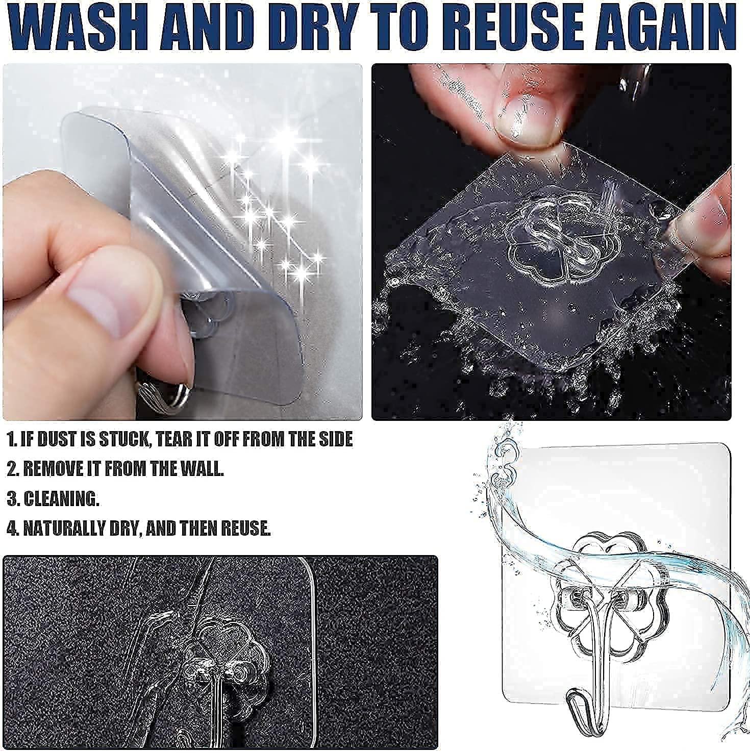 Solitude 20 Pcs PVC Heavy Duty Self Adhesive Stainless Hooks, Transparent Waterproof and Oilproof Wall Hooks for Kitchen Bathroom Shower Door Outdoor Home Improvement Utility Hook