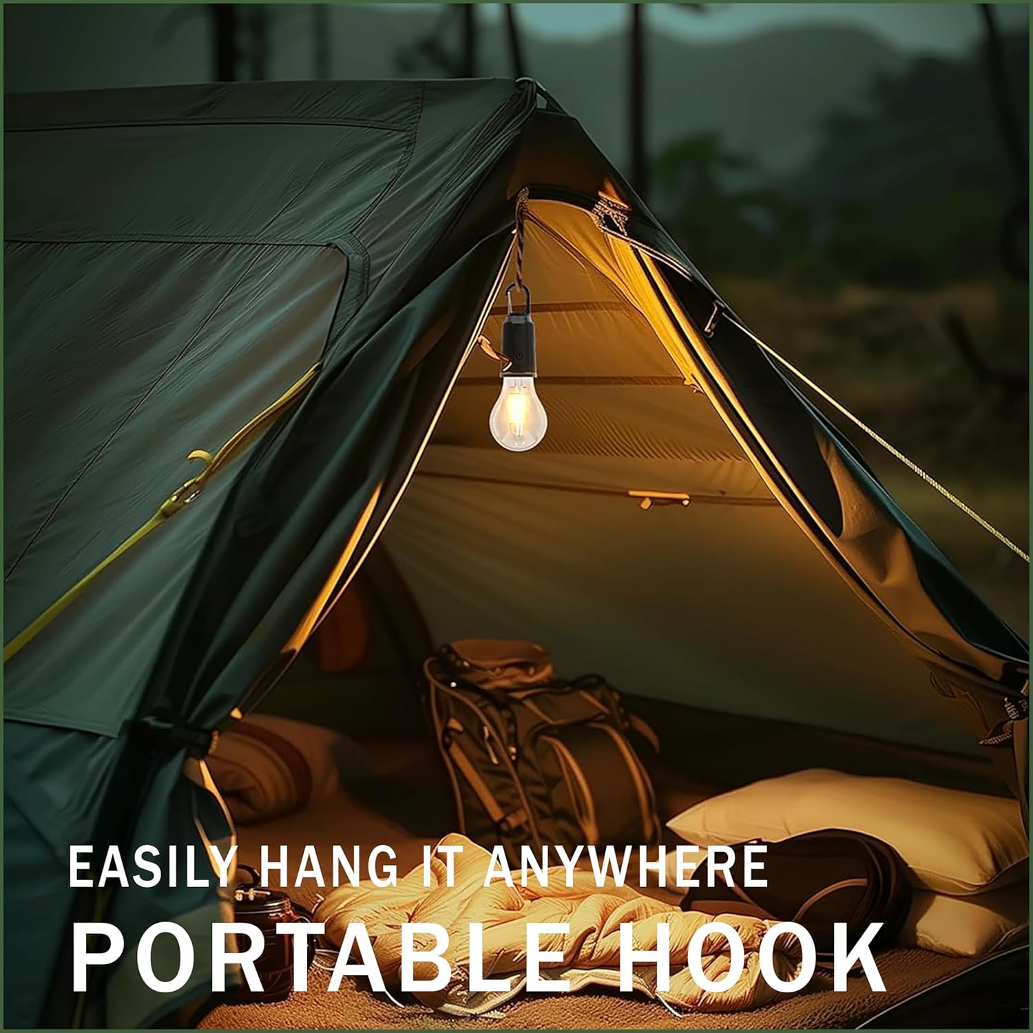 GLUN® Rechargeable Camping Lights, Waterproof LED Bulb Tent Lights with USB Type C Cable, 3 Modes Hanging Camping Lantern Bulb Pack of 1 PCS (Normal)