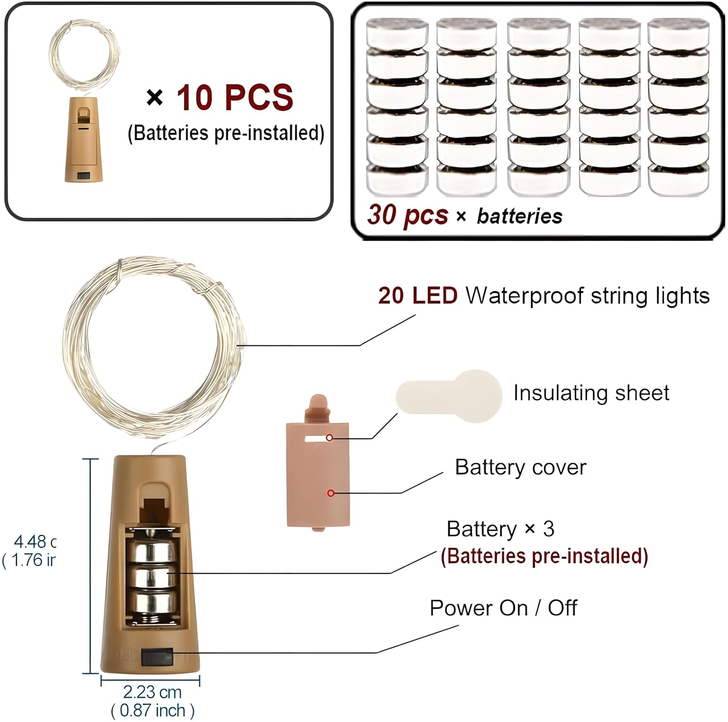 Dazzling & Divine 20 LED Multi Color Wine Bottle Cork Lights Copper Wire String Lights, 2M Battery Operated Wine Bottle Fairy Lights (RGB, Pack of 2 Units)
