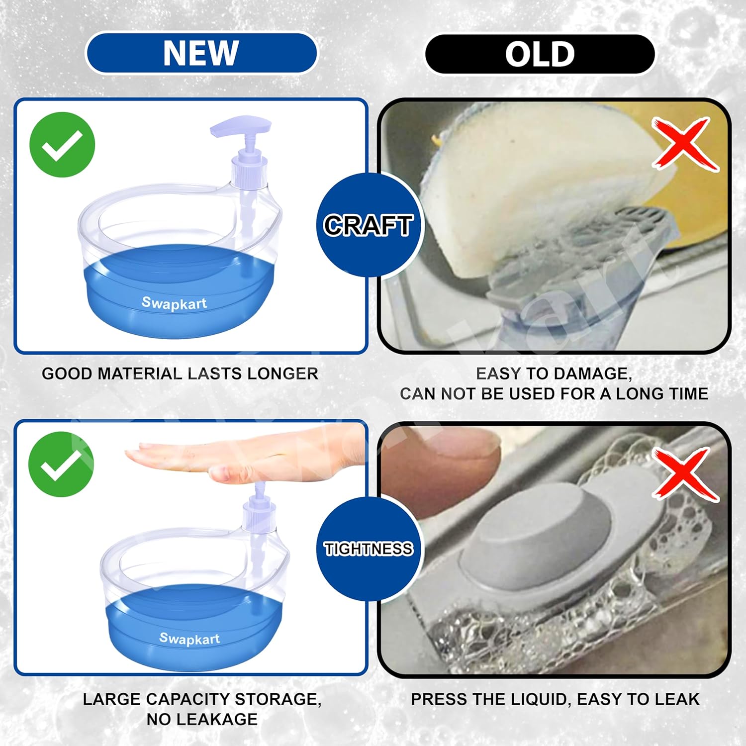 SWAPKART Double Layer Soap Dispenser for Bathroom Accessories Dishwasher Liquid Holder Liquid Dispenser Pump with Sponge Holder Kitchen Sink Accessories Items(Multi Colour) Plastic