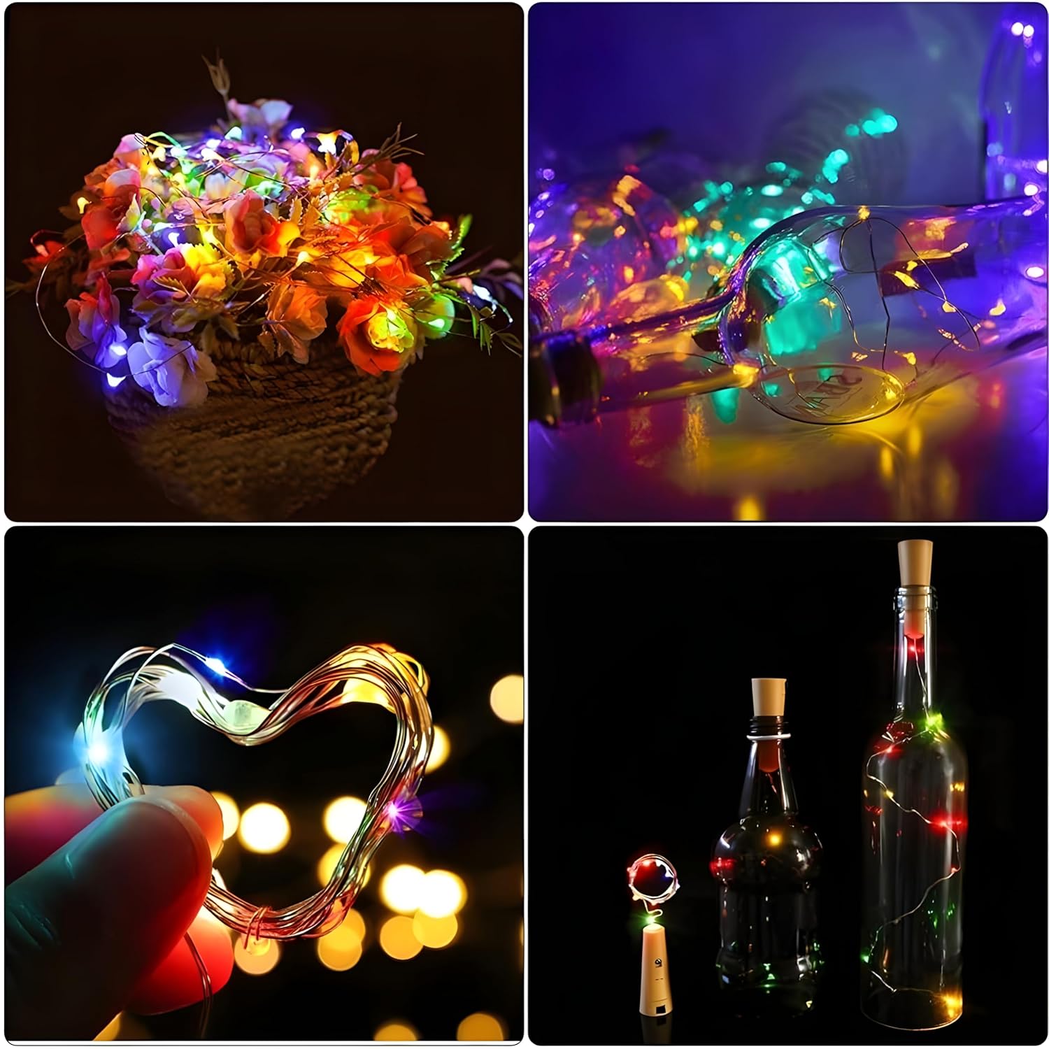 Dazzling & Divine 20 LED Multi Color Wine Bottle Cork Lights Copper Wire String Lights, 2M Battery Operated Wine Bottle Fairy Lights (RGB, Pack of 2 Units)
