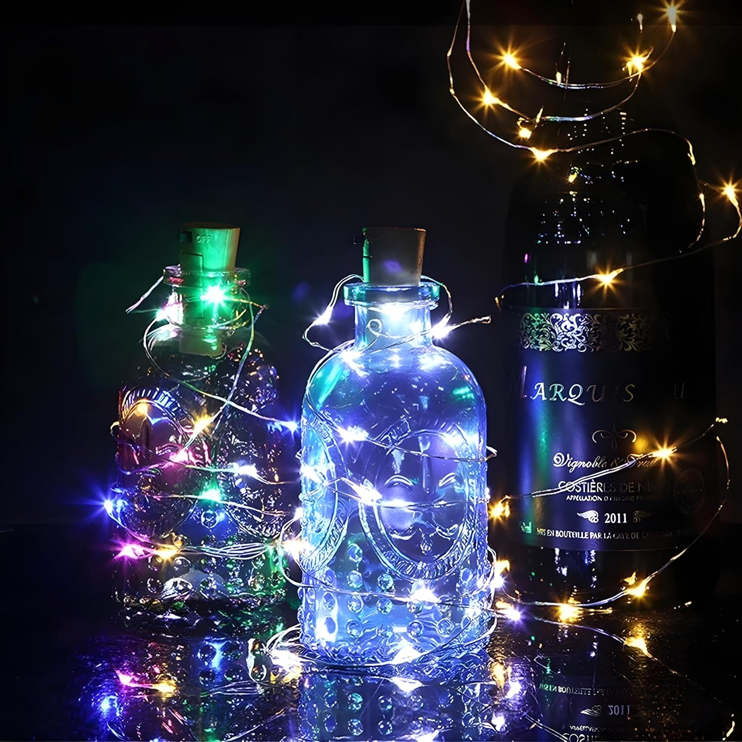 Dazzling & Divine 20 LED Multi Color Wine Bottle Cork Lights Copper Wire String Lights, 2M Battery Operated Wine Bottle Fairy Lights (RGB, Pack of 2 Units)