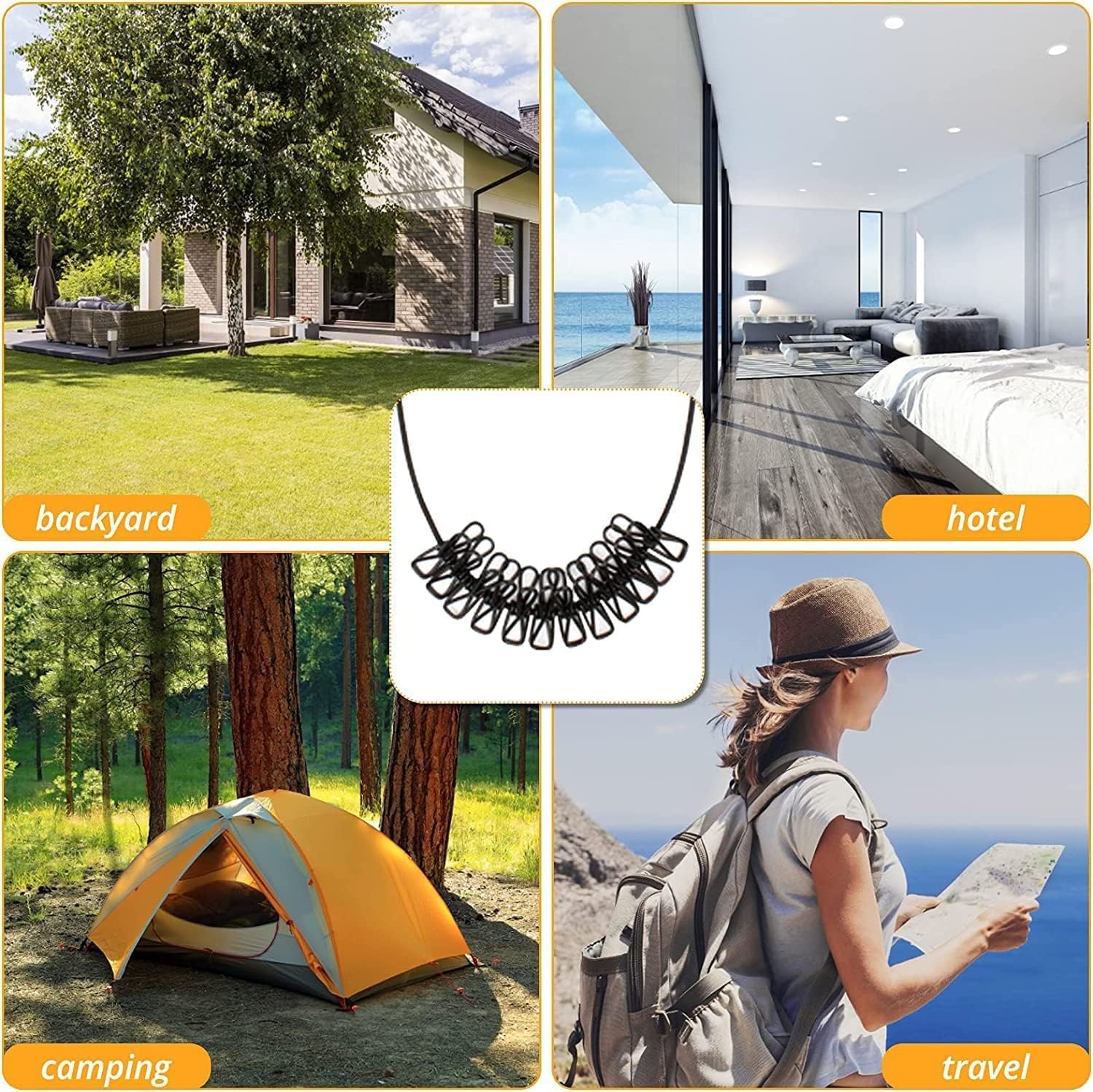 TEKCOOL Cloth Drying Rope with Hooks (Pack of 1) Elastic Cloth Hanging Rope for Cloth Drying with 12 Clips Cloth Rope for Drying Clothes for Travel Home Outdoor Kapde Sukhane ki Rassi Wire -Multicolor