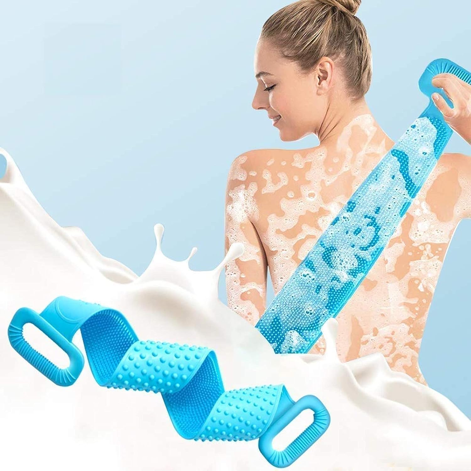 Dealsure Silicone Body Back Scrubber, Double Side Bathing Brush for Skin Deep Cleaning Massage, Dead Skin Removal Exfoliating Belt for Shower, for Men & Women (Multicolor)