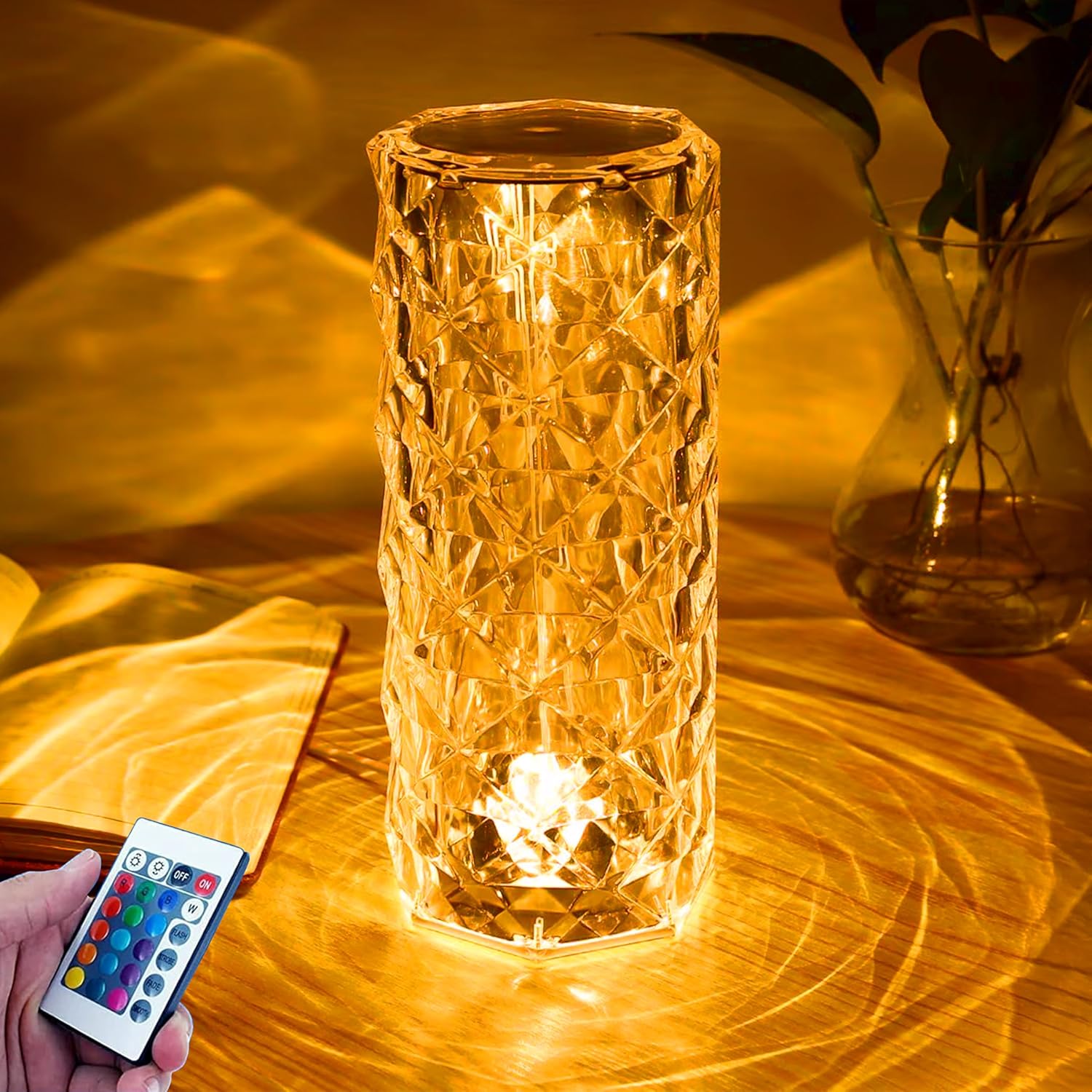 PRIME PICK Crystal Lamp,16 Color Changing Rose Crystal Diamond Table Lamp,USB Rechargeable Touch Bedside Lamp Night Light with Remote Control, for Bedroom Living Room Party Dinner Decor