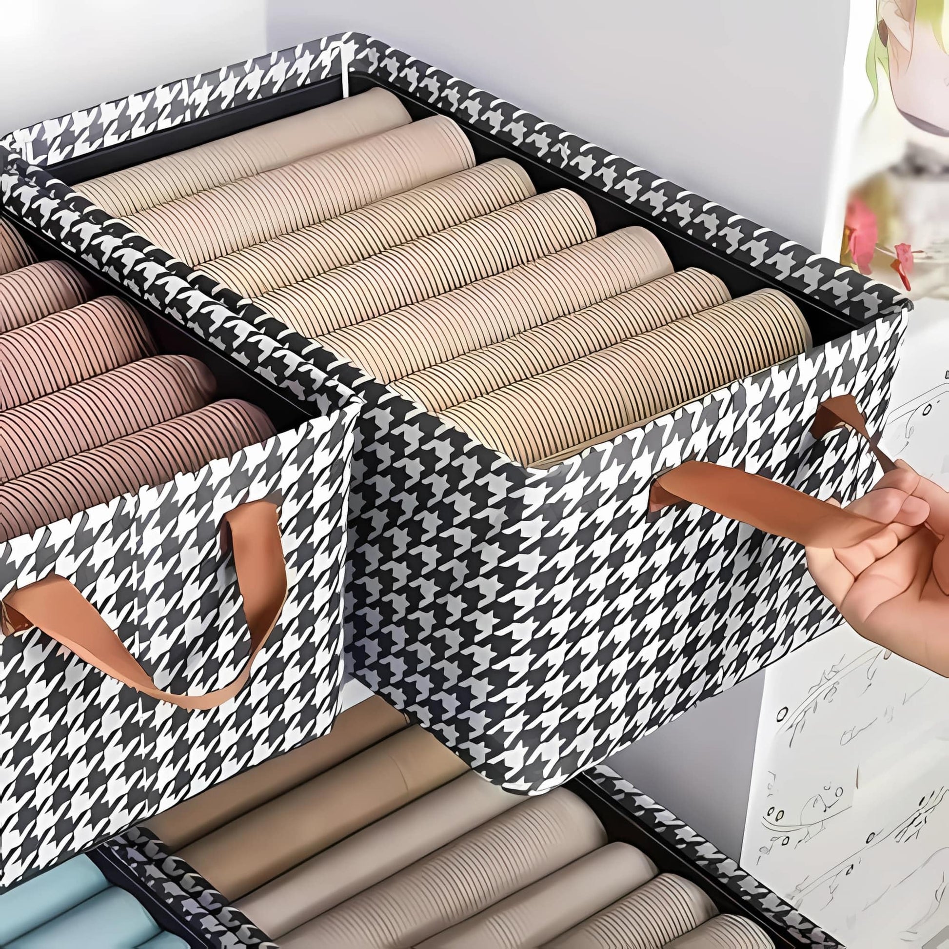 Caaju Foldable Steel Frame Clothes Organizer Storage Box for Wardrobe, Saree, Shirts, and Blankets (26 Litre - Pack of 1, Off-White) (Grey)